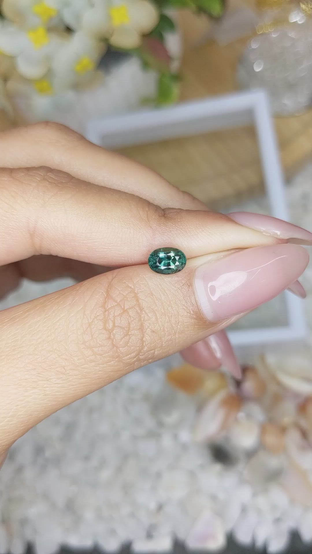 0.96 Ct. Bluish Green Sapphire from Madagascar Size Video