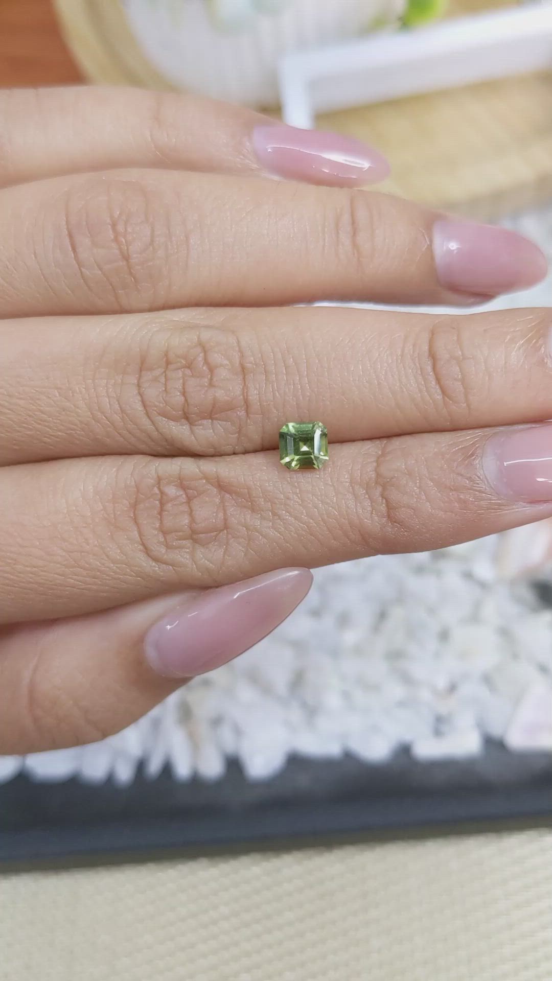 0.85 Ct. Yellowish Green Sapphire from Madagascar Size Video