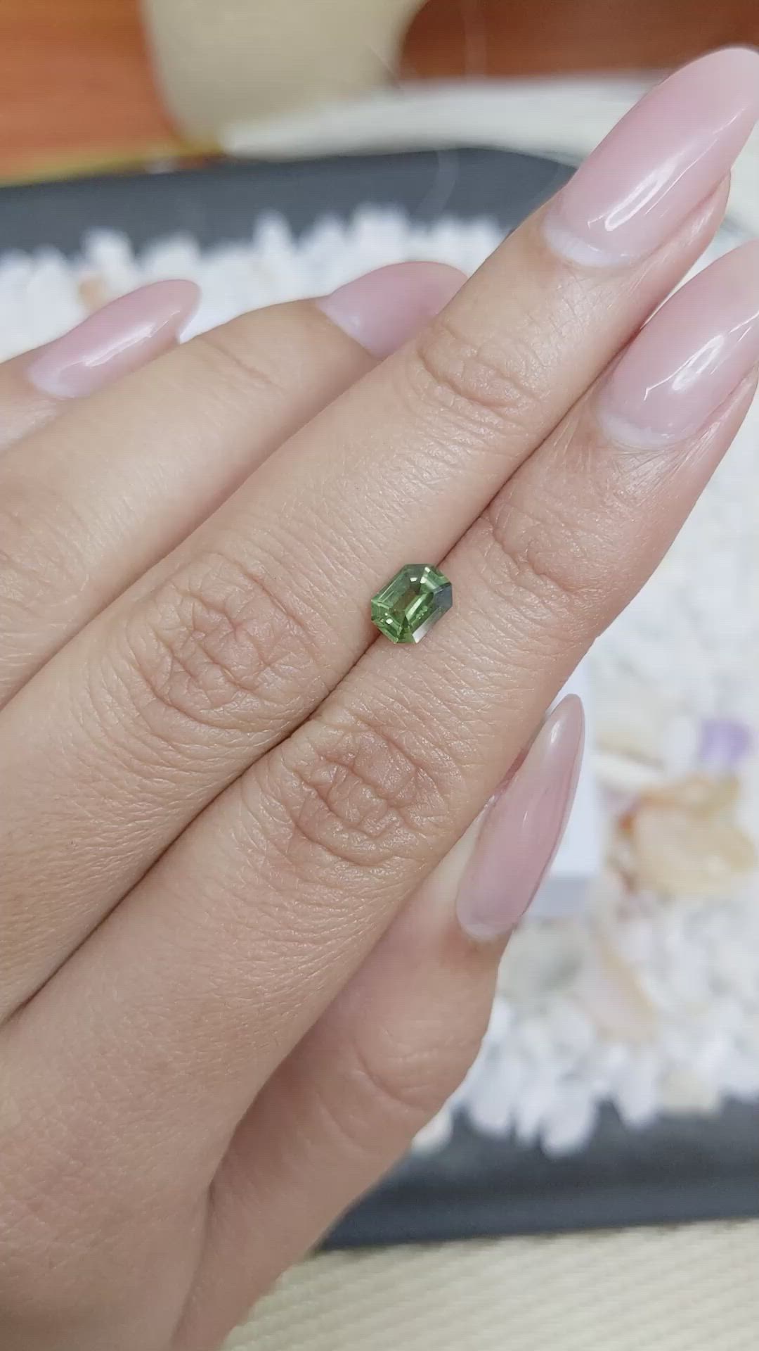 0.82 Ct. Yellowish Green Sapphire from Madagascar Size Video