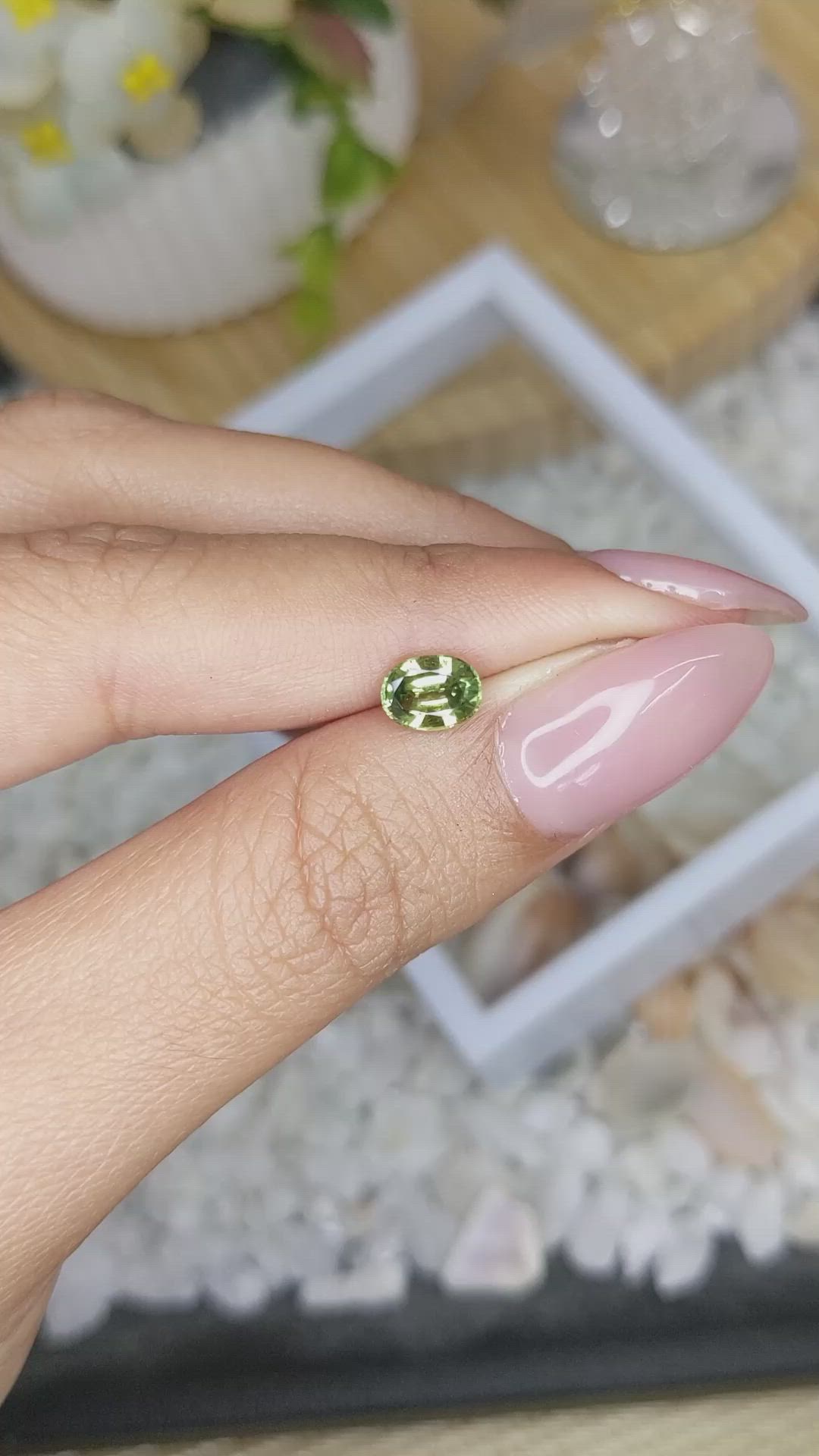 0.91 Ct. Yellowish Green Sapphire from Madagascar Size Video