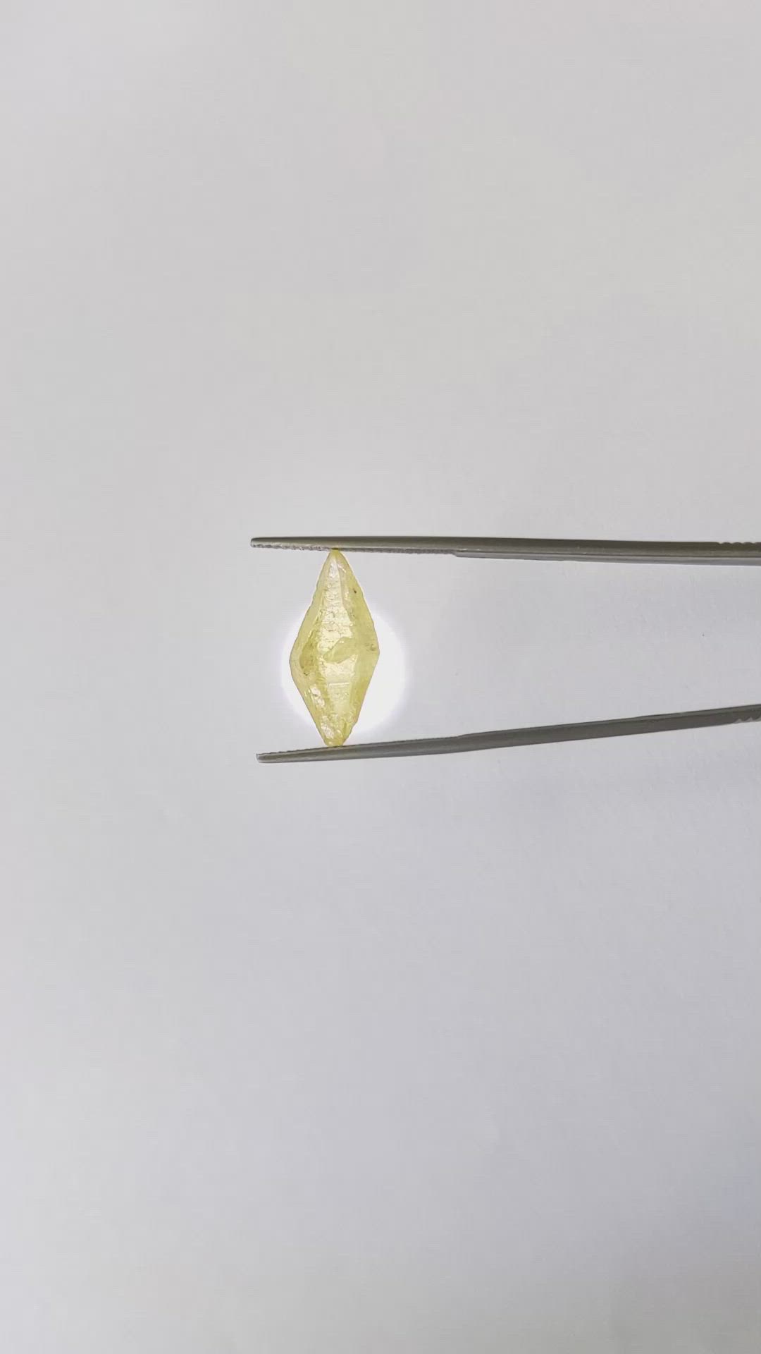 8.85 Ct. Yellow Rough Sapphire Crystal from Ceylon (Sri Lanka) Size Video