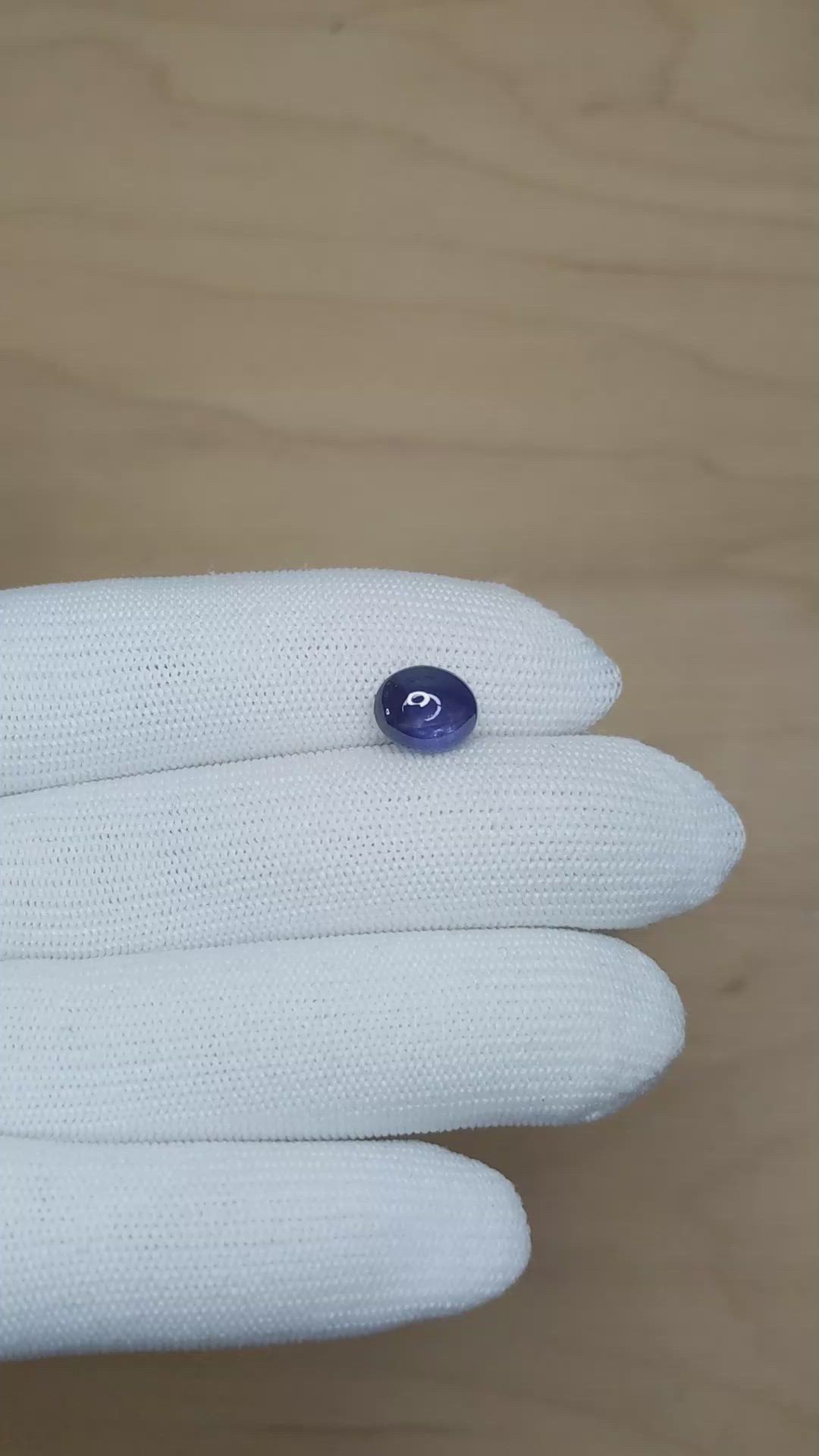5.15 Ct. Blue Cabochon Star Sapphire from Ceylon (Sri Lanka) Size Video