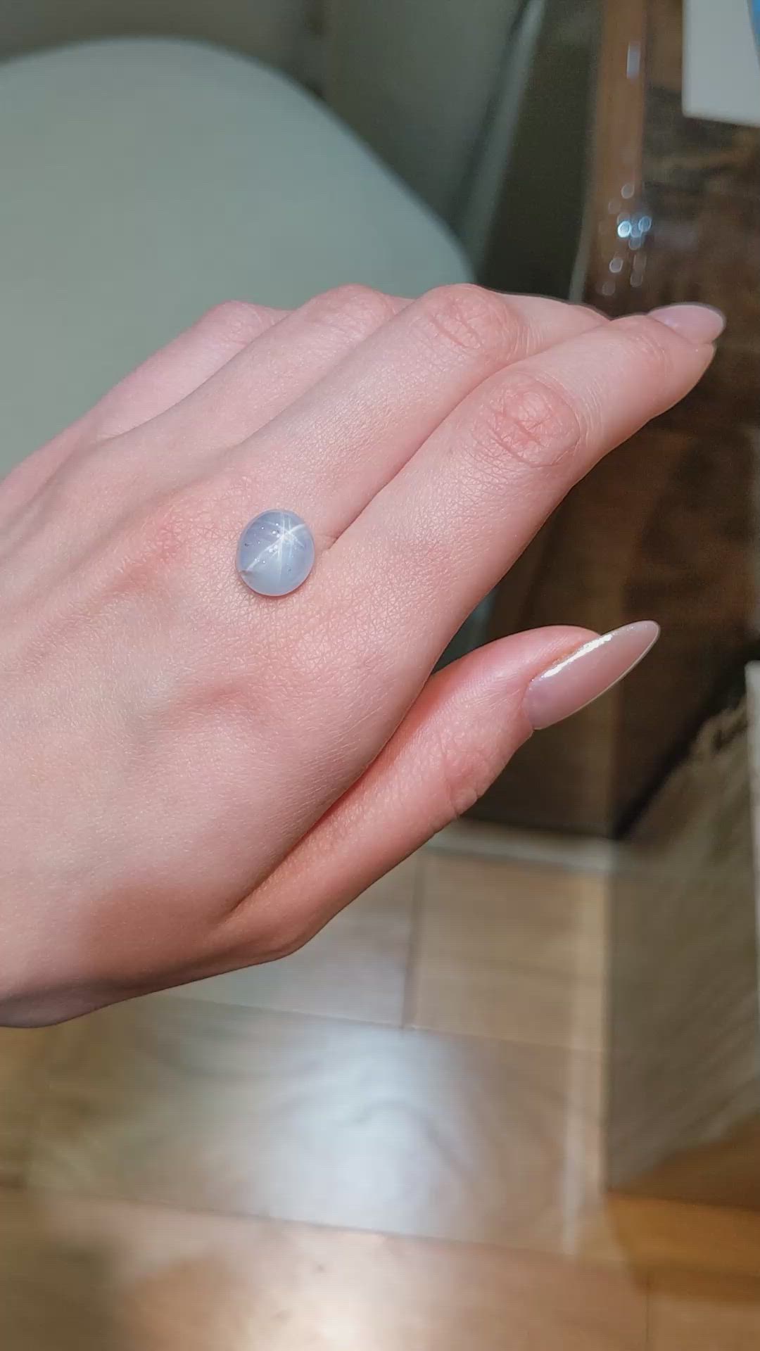 8.38 Ct. Bluish Grey Star Sapphire from Ceylon (Sri Lanka) Size Video