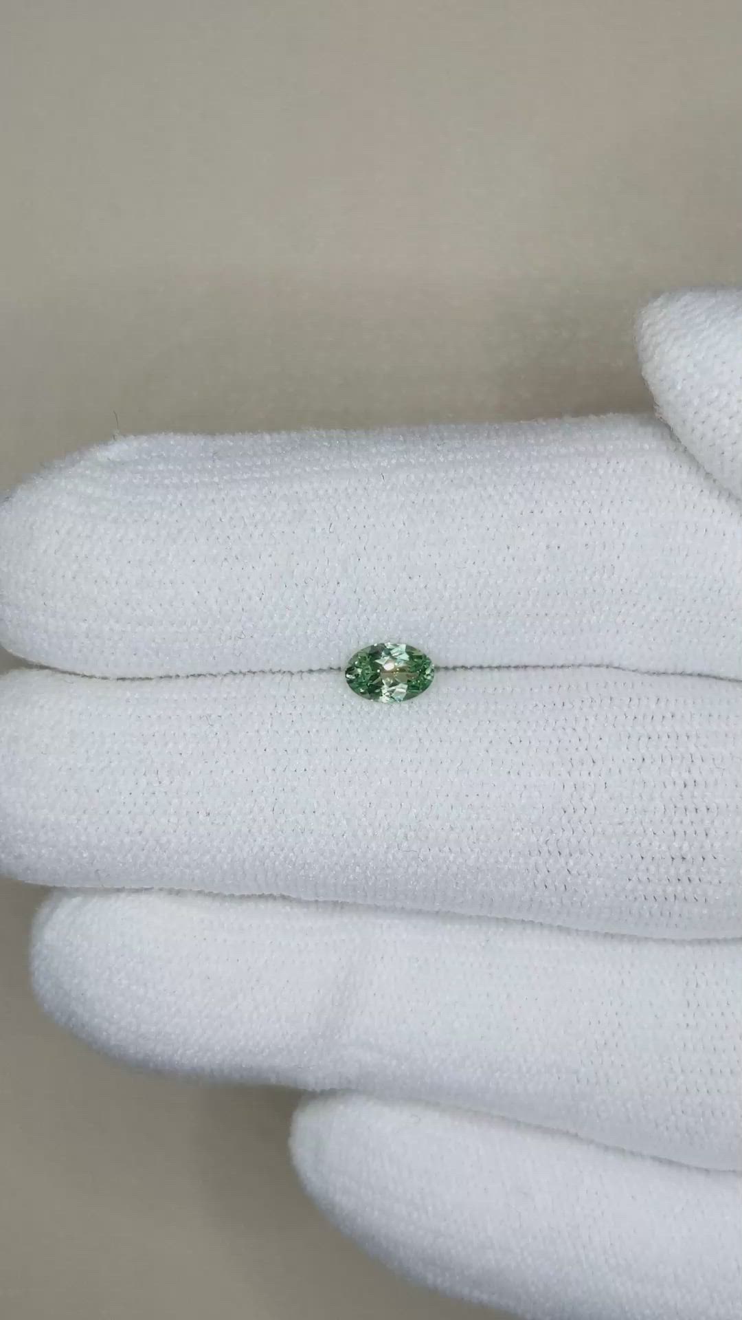 0.34 Ct. Yellowish Green Sapphire from Montana Size Video