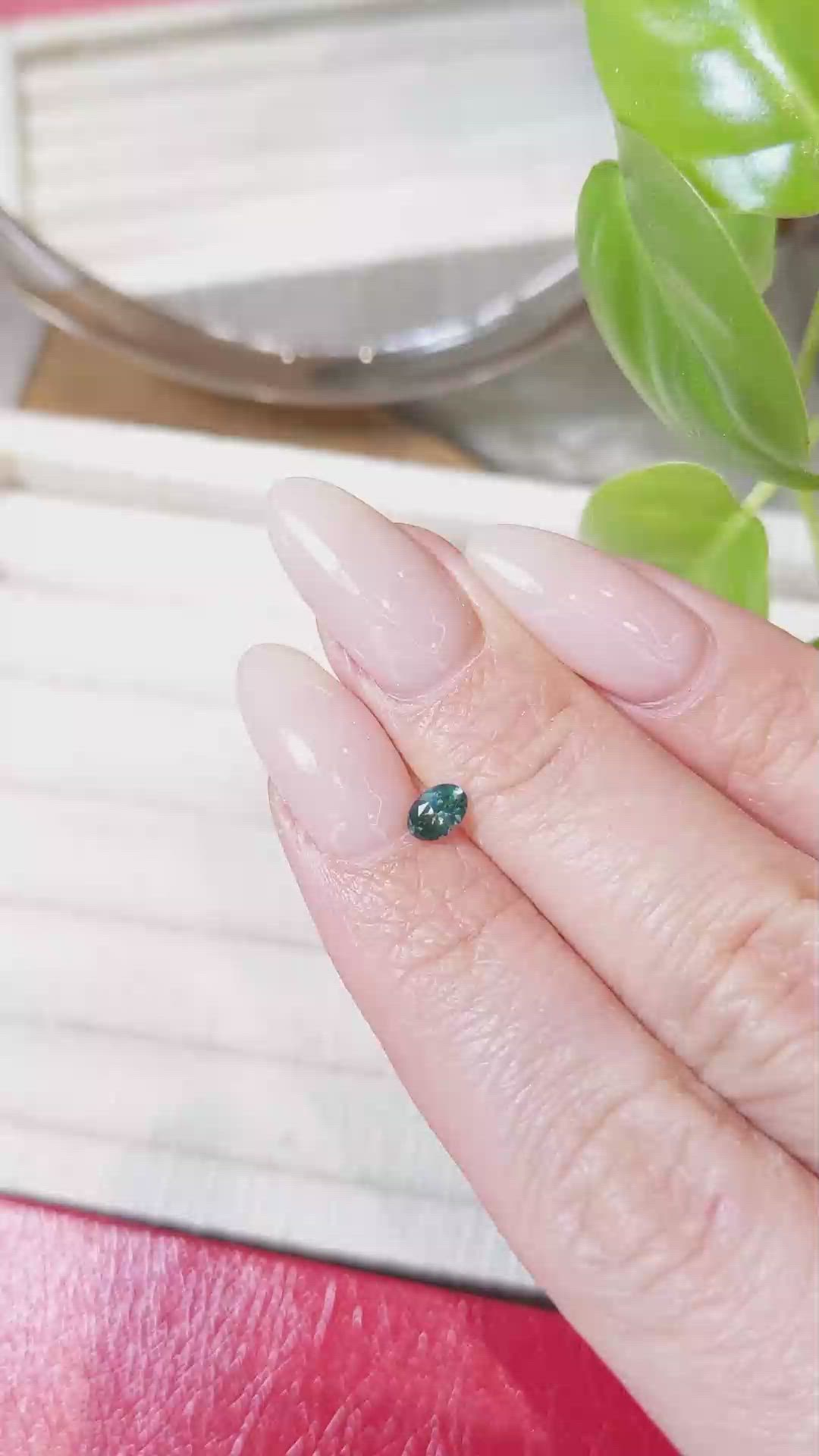 0.36 Ct. Bluish Green Sapphire from Montana Size Video