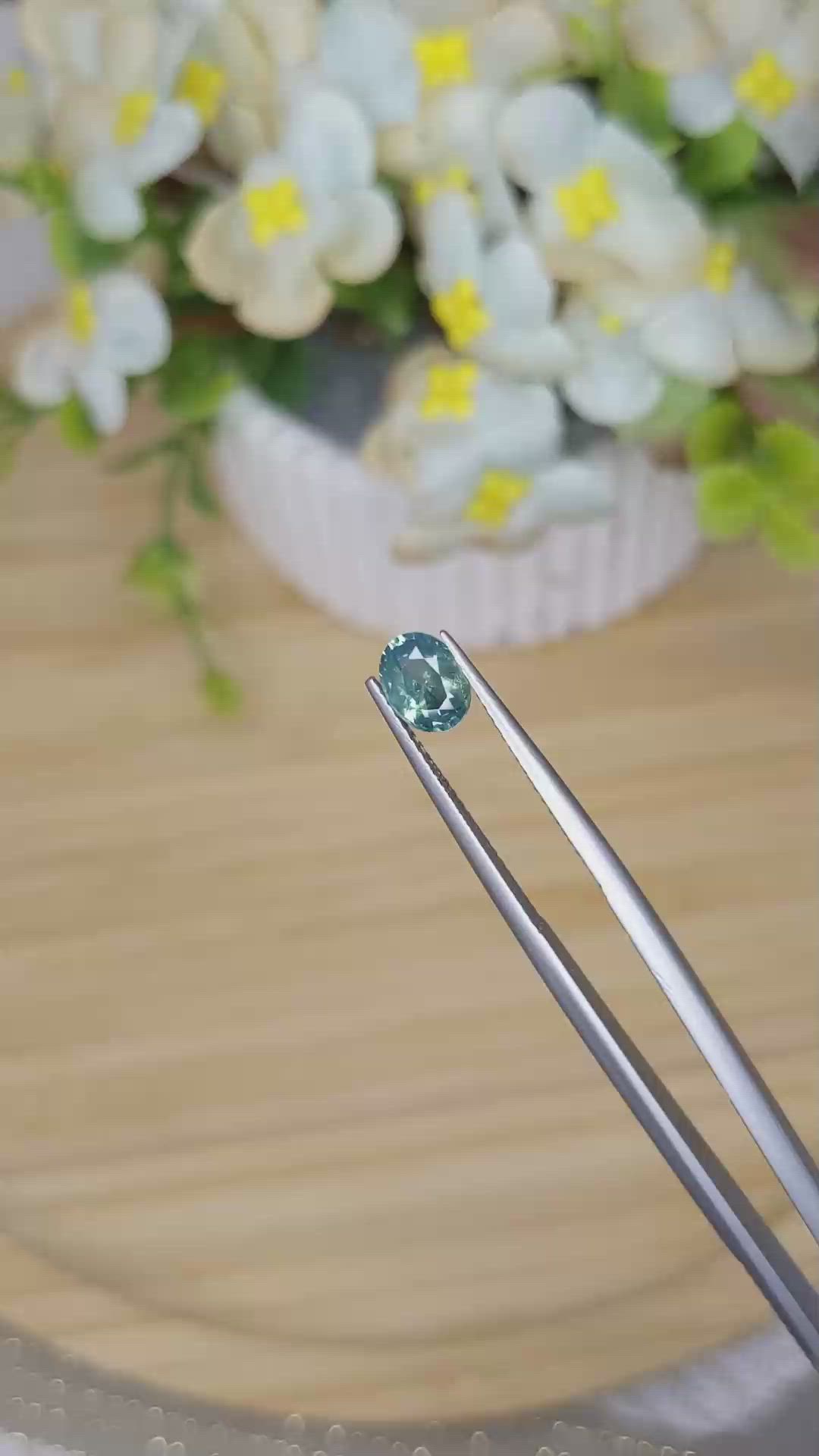1.08 Ct. Bluish Green Sapphire from Madagascar Size Video