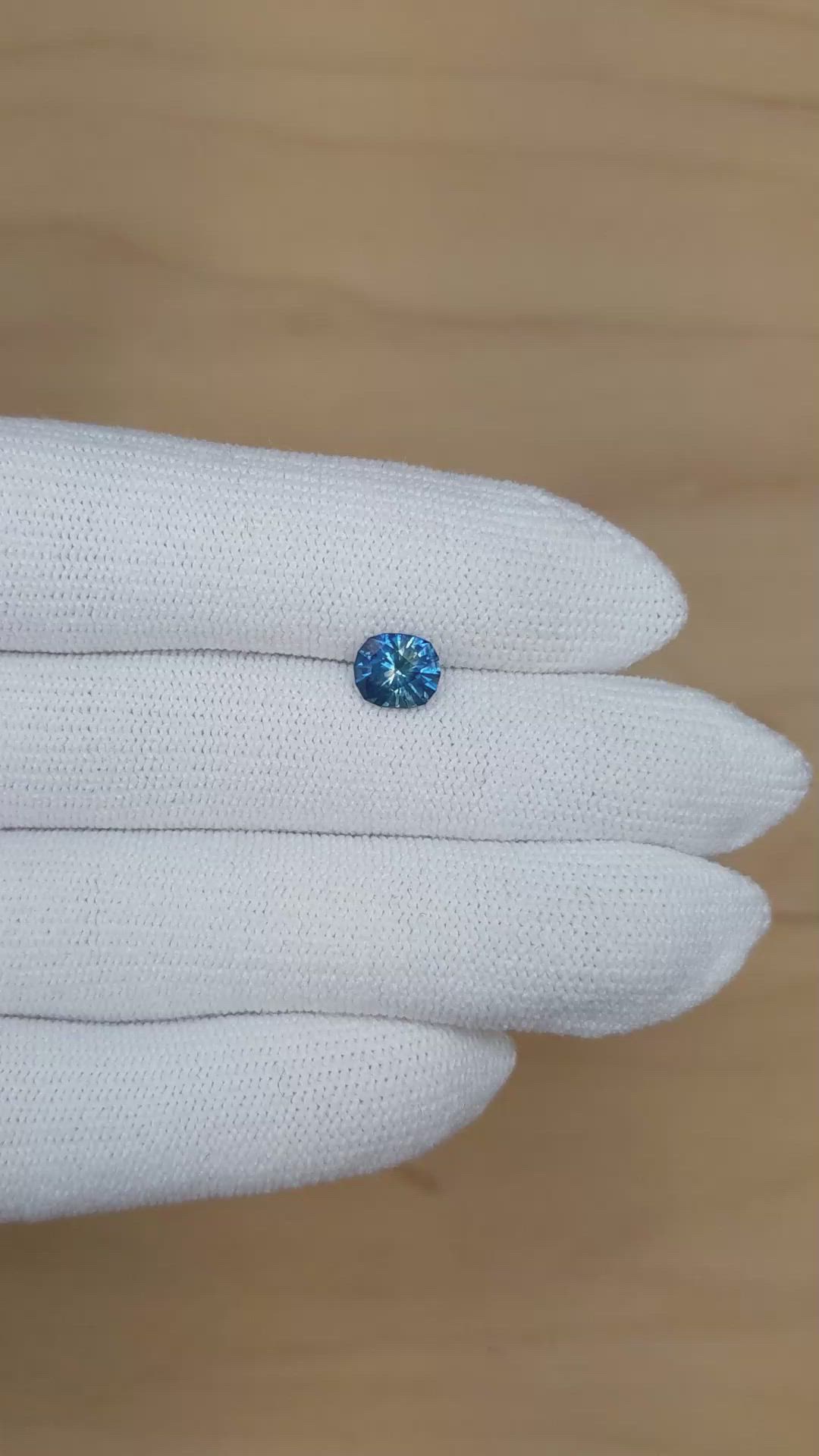 1.31 Ct. Greenish Blue Sapphire from Montana Size Video