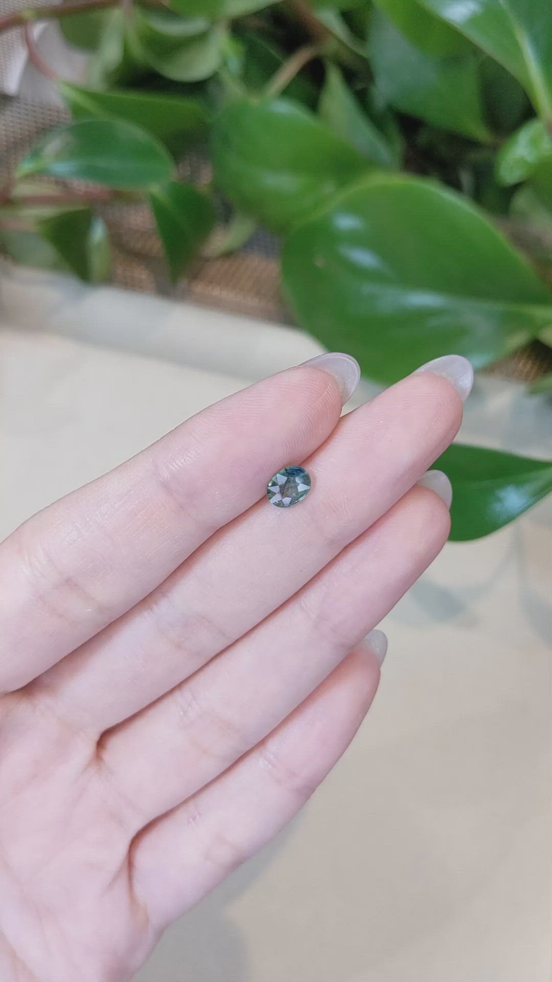 0.78 Ct. Bluish Green Sapphire from Thailand Size Video