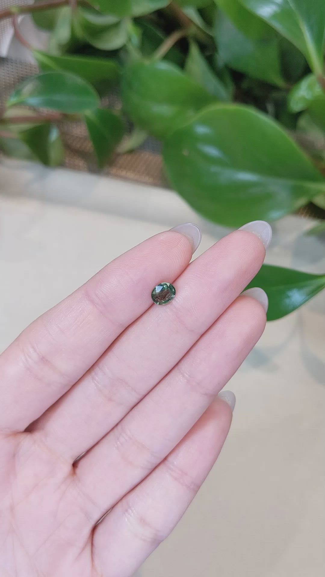 0.75 Ct. Bluish Green Sapphire from Madagascar Size Video
