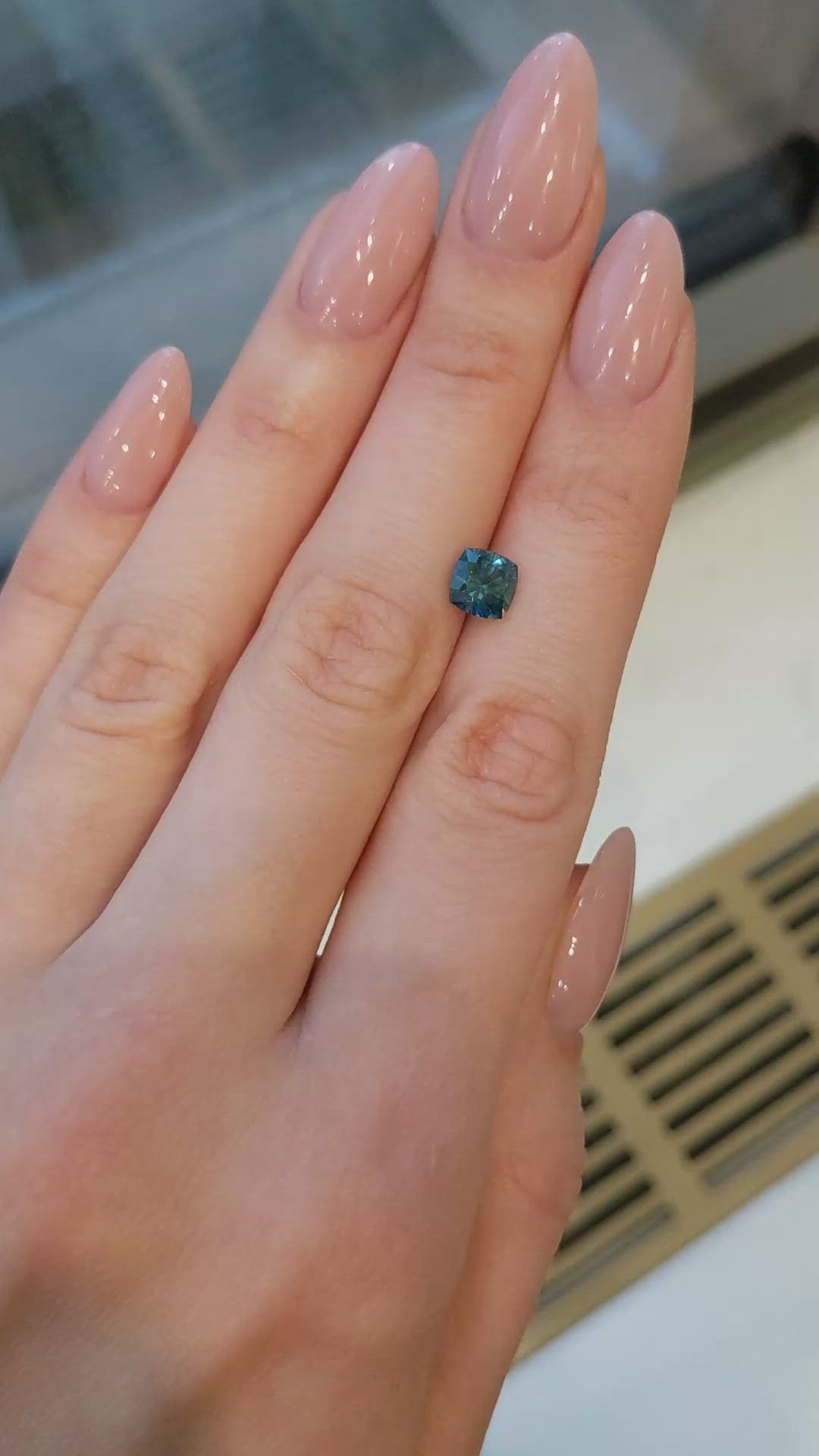 1.72 Ct. Bluish Green Sapphire from Montana Size Video