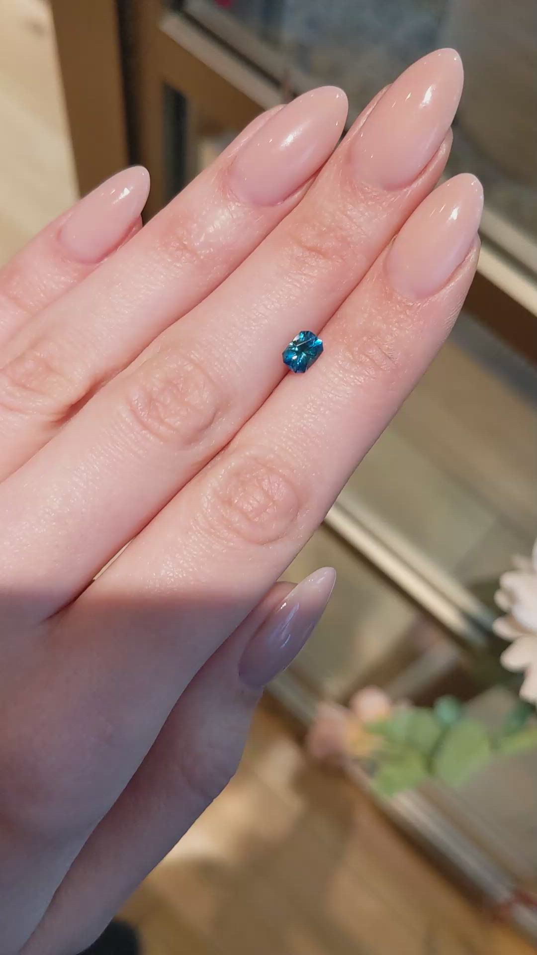 0.77 Ct. Greenish Blue Sapphire from Montana Size Video