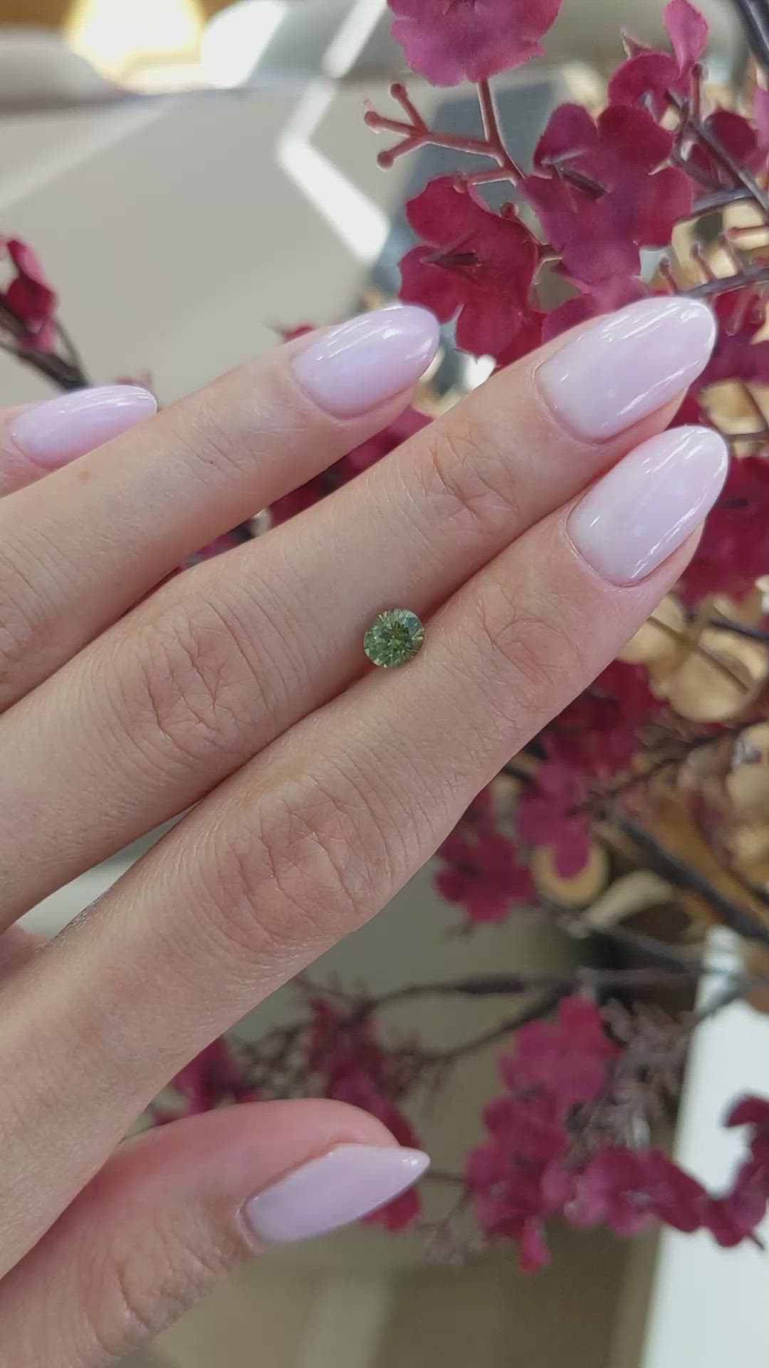 0.74 Ct. Yellowish Green Sapphire from Montana Size Video