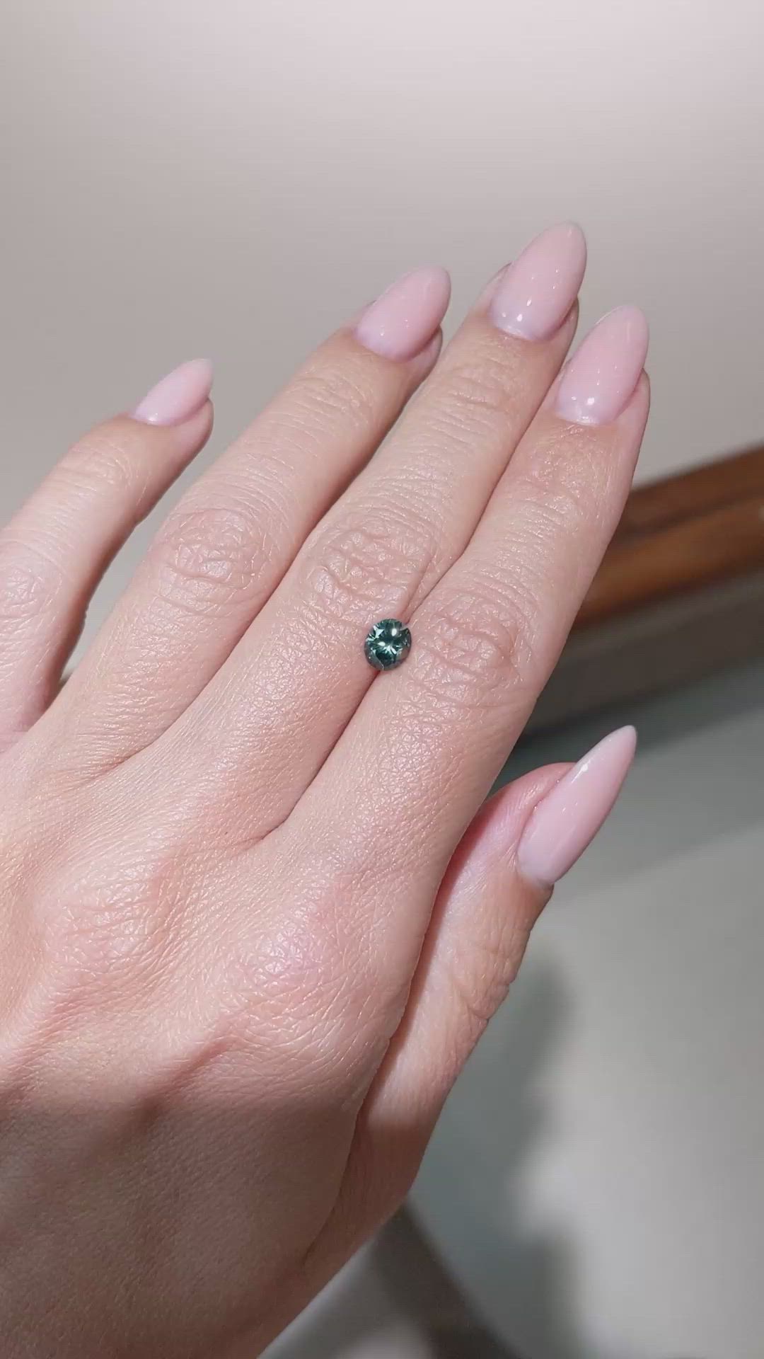 0.87 Ct. Bluish Green Sapphire from Montana Size Video