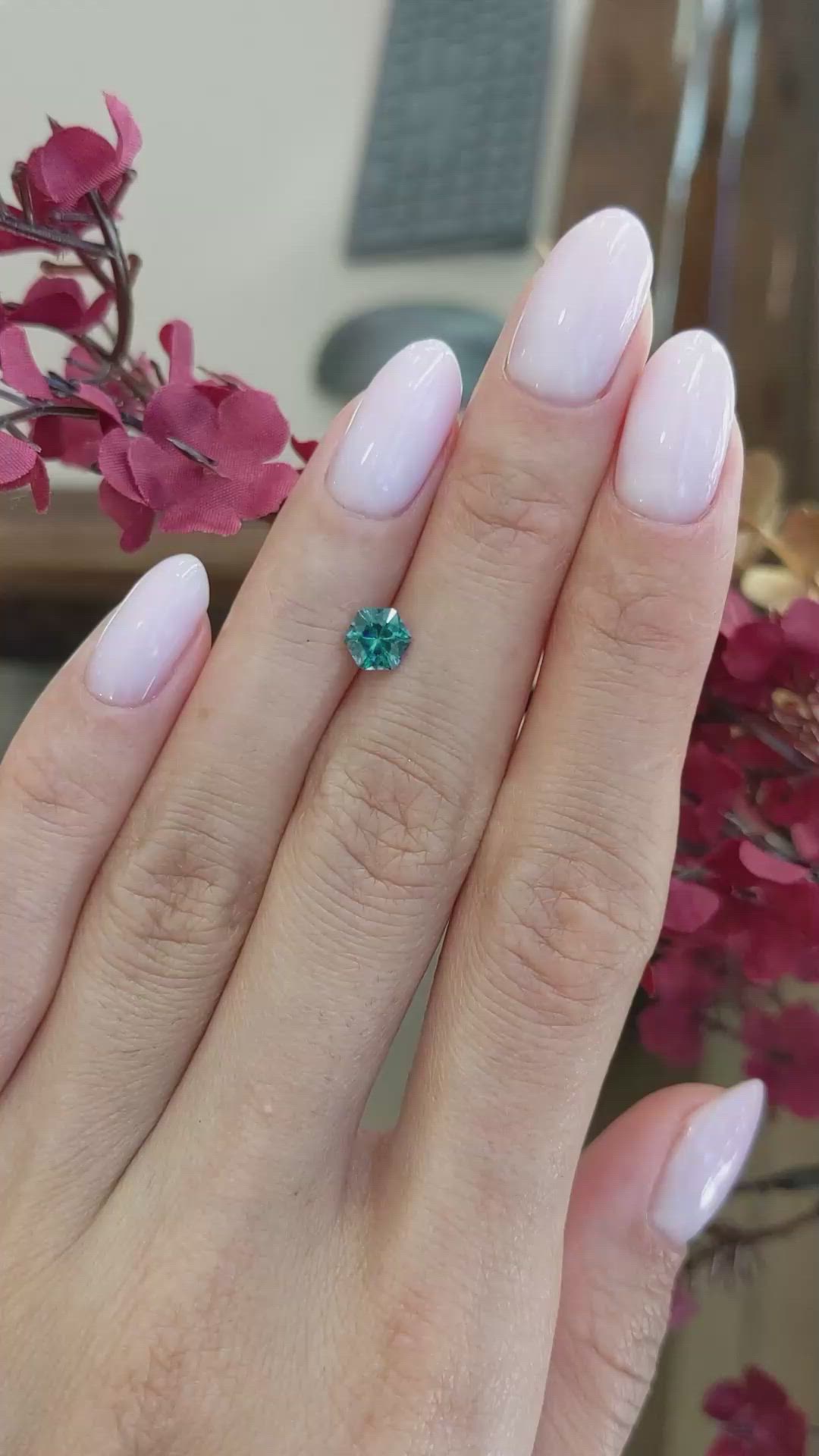 0.83 Ct. Bluish Green Sapphire from Montana Size Video