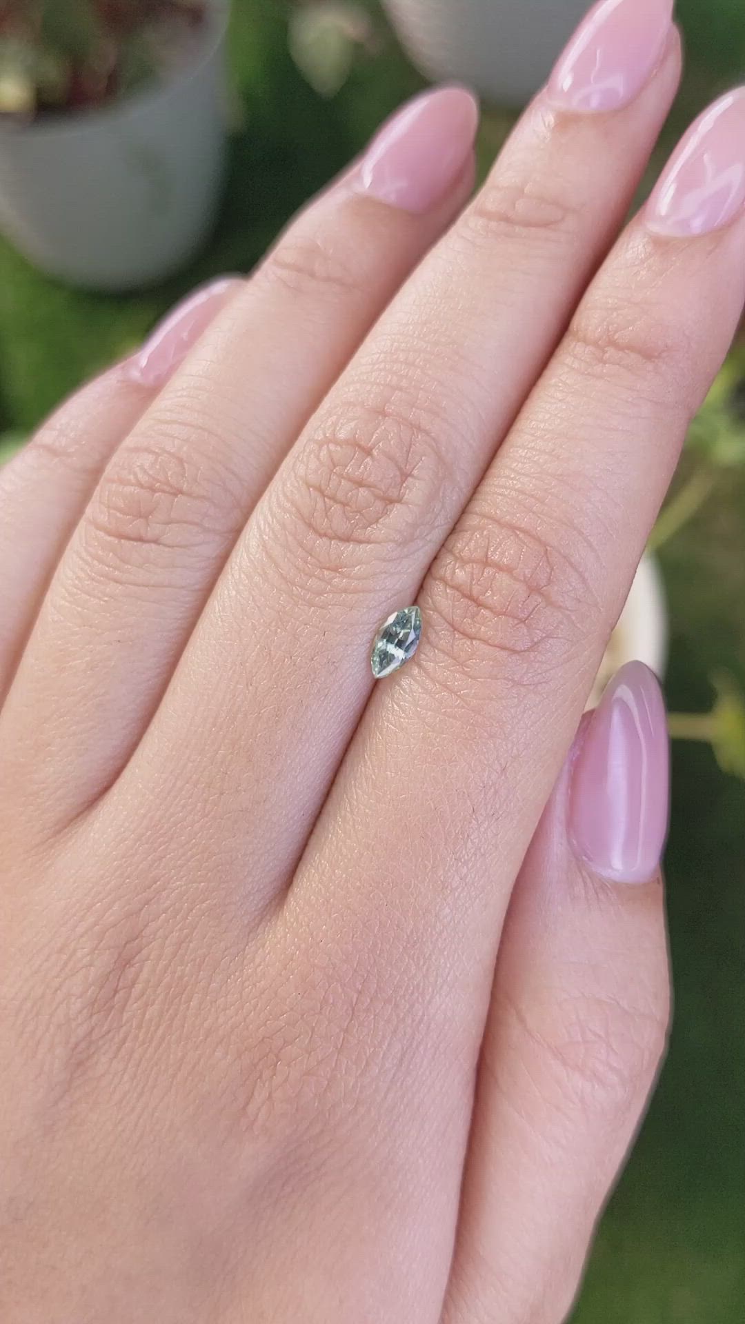 0.46 Ct. Bluish Green Sapphire from Madagascar Size Video