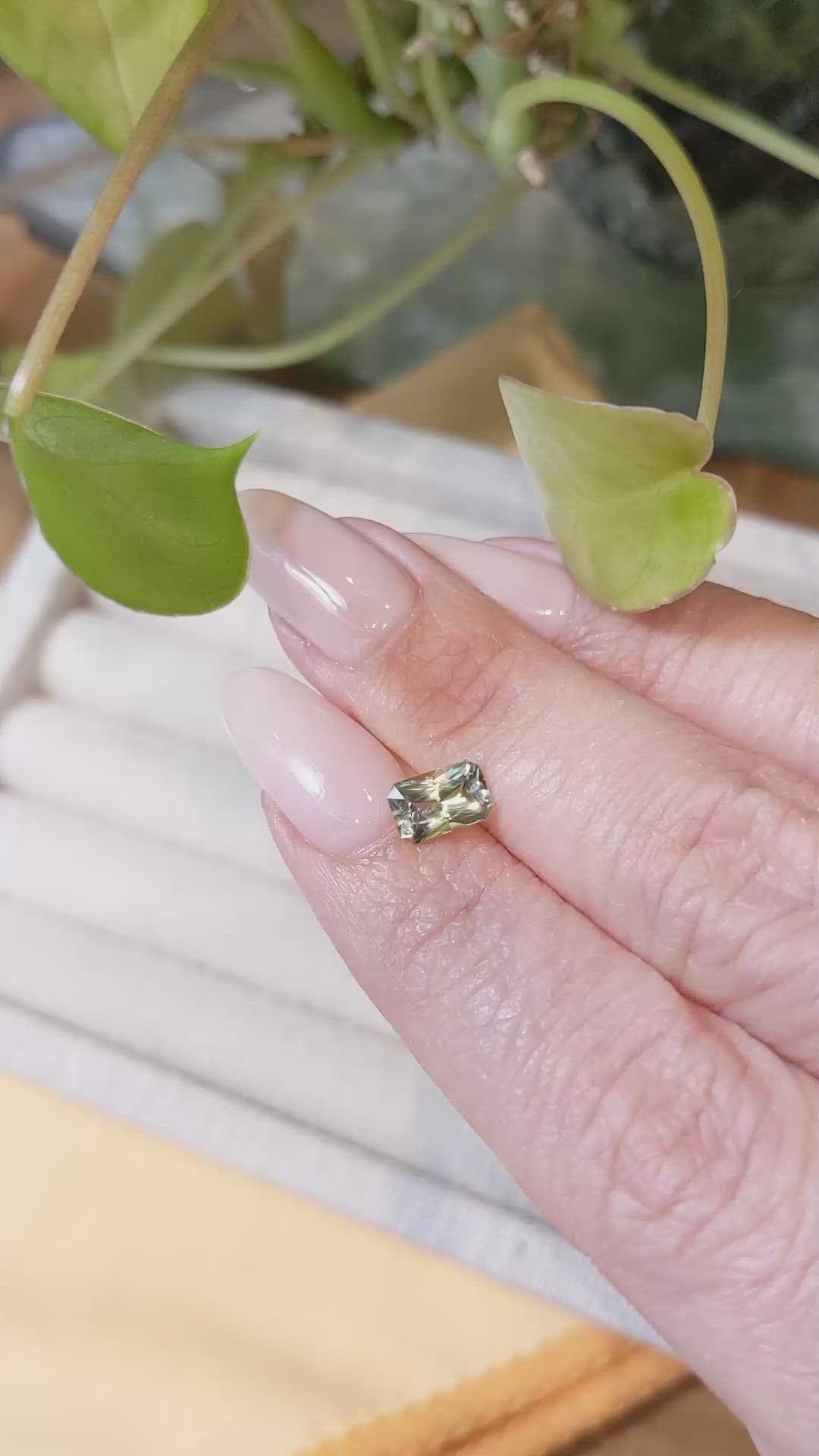0.98 Ct. Yellowish Green Sapphire from Montana Size Video