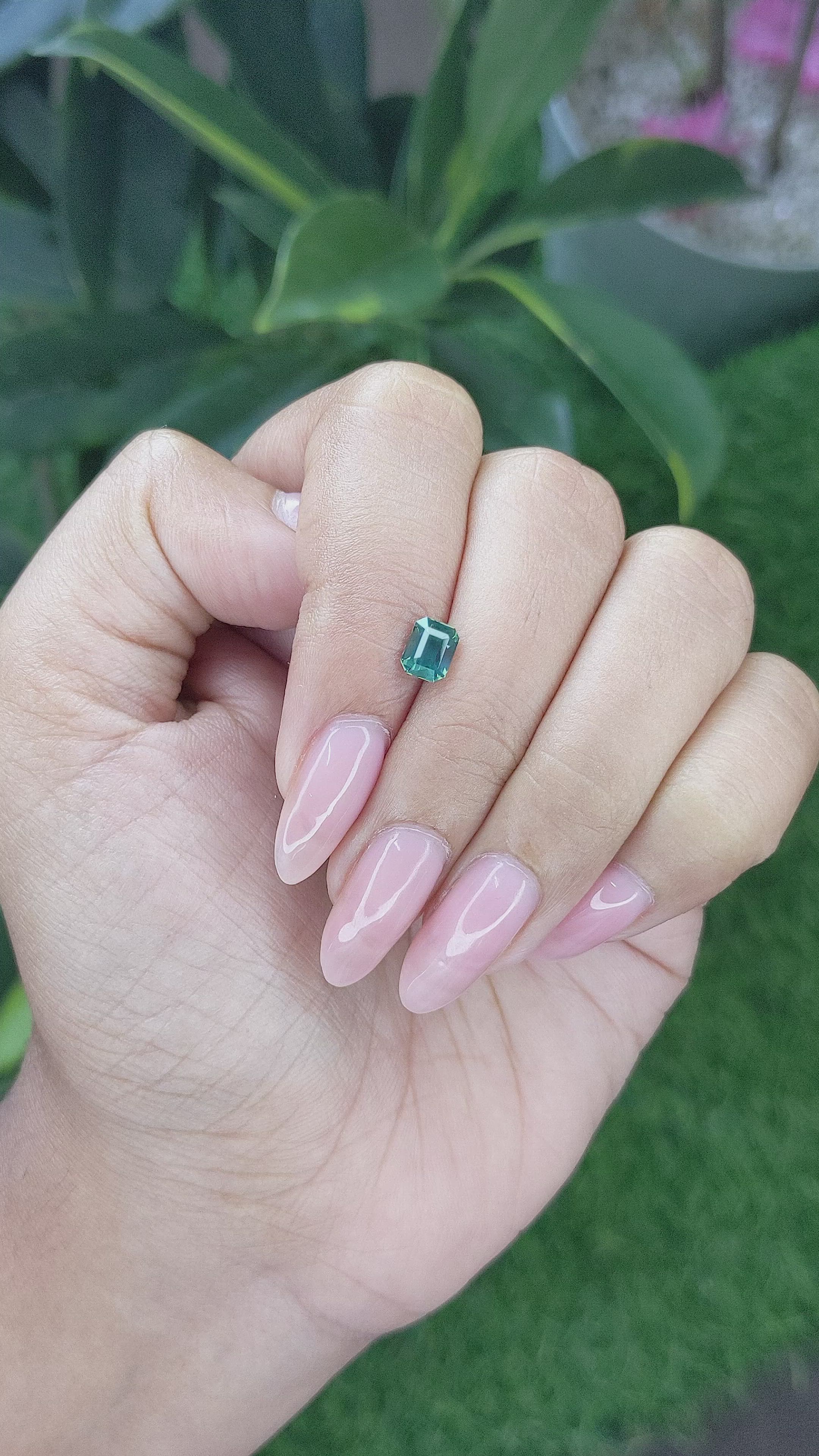 1.01 Ct. Bluish Green Sapphire from Madagascar Size Video