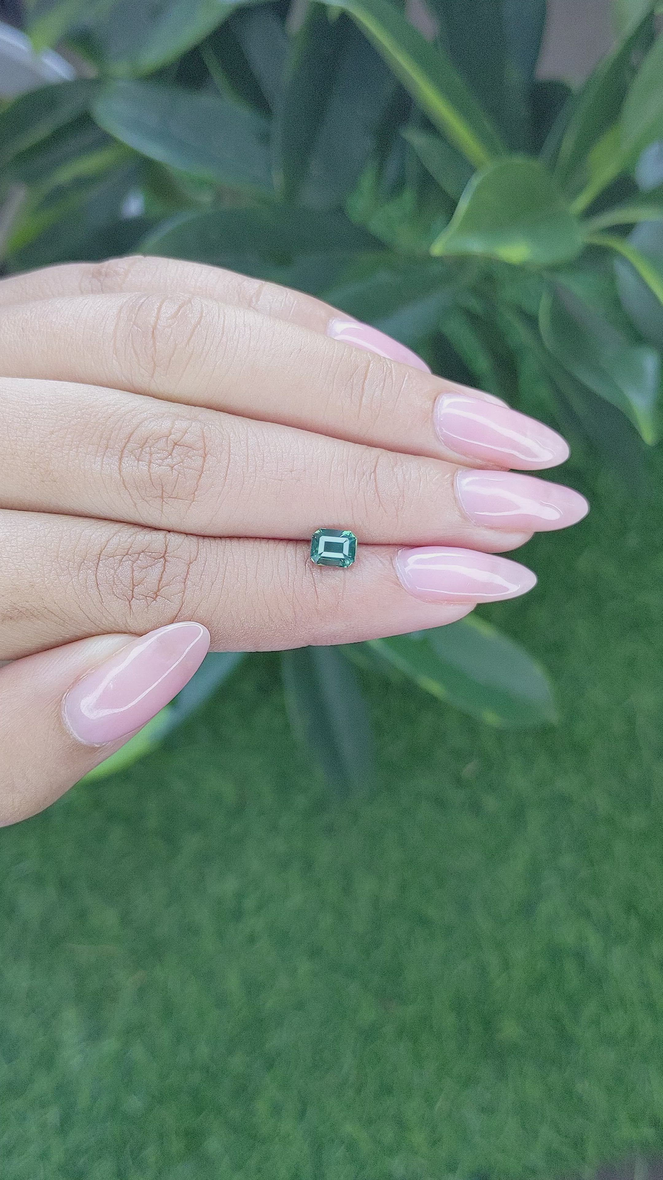 1.01 Ct. Bluish Green Sapphire from Madagascar Size Video