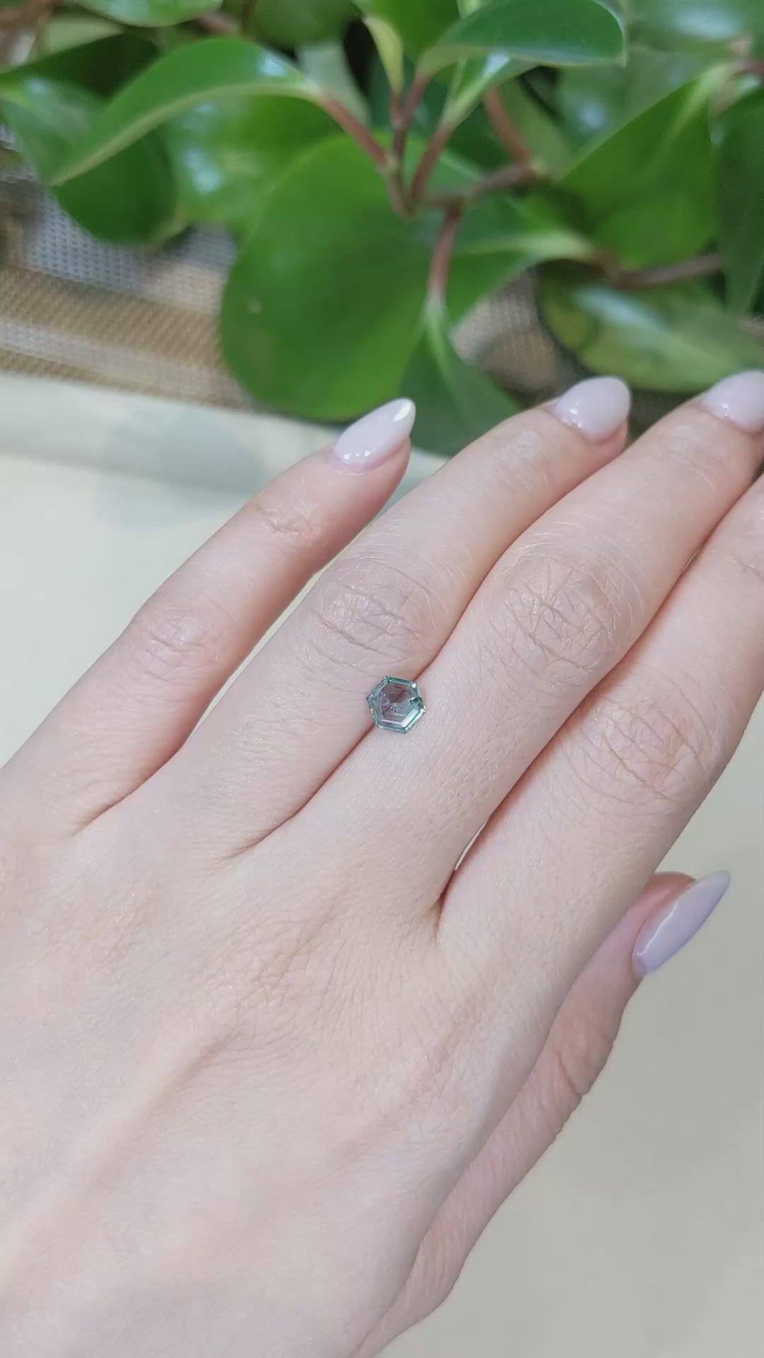 0.66 Ct. Bluish Green Sapphire from Montana Size Video