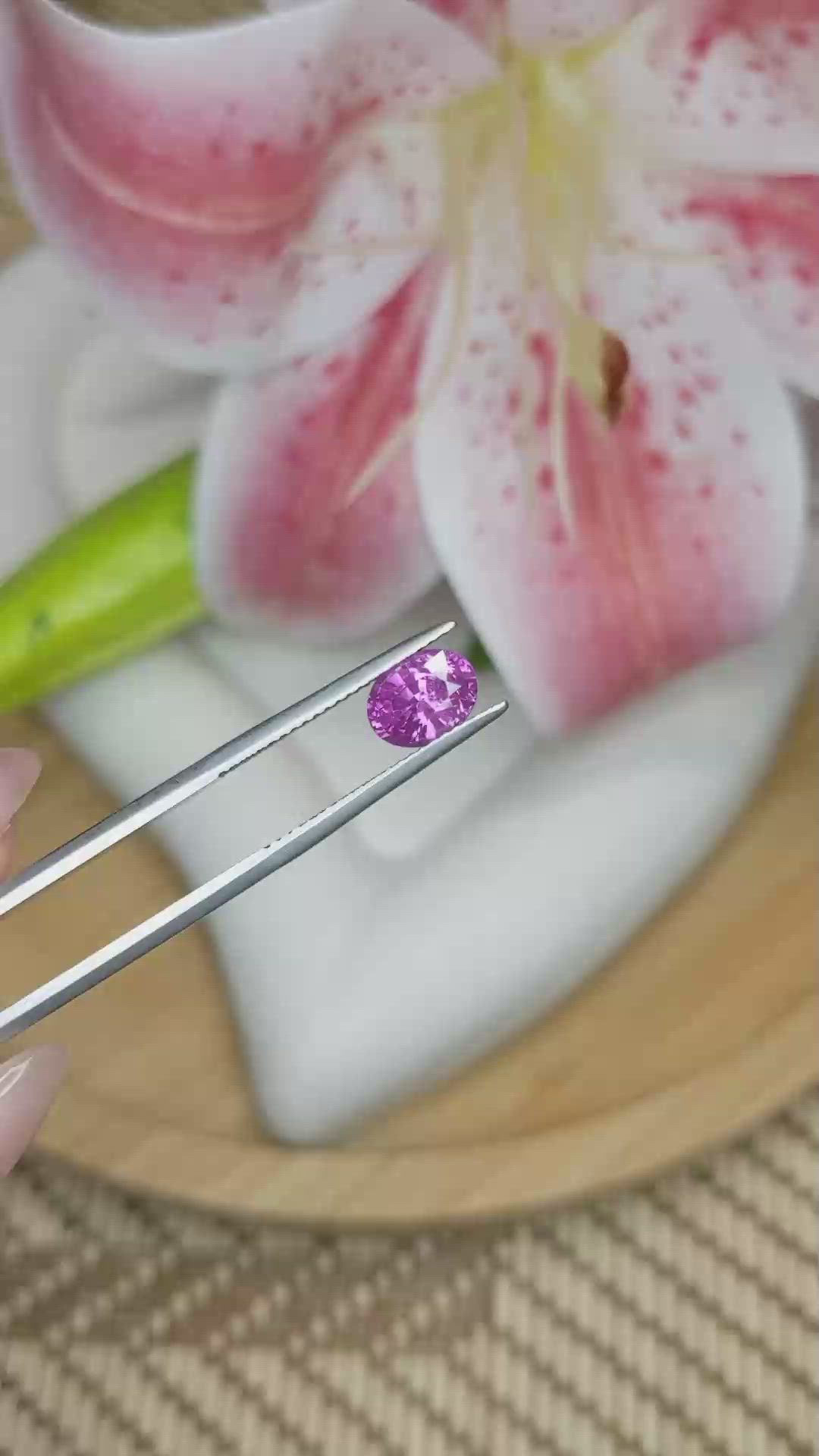 1.61 Ct. Pinkish Purple Sapphire from Ceylon (Sri Lanka) Size Video