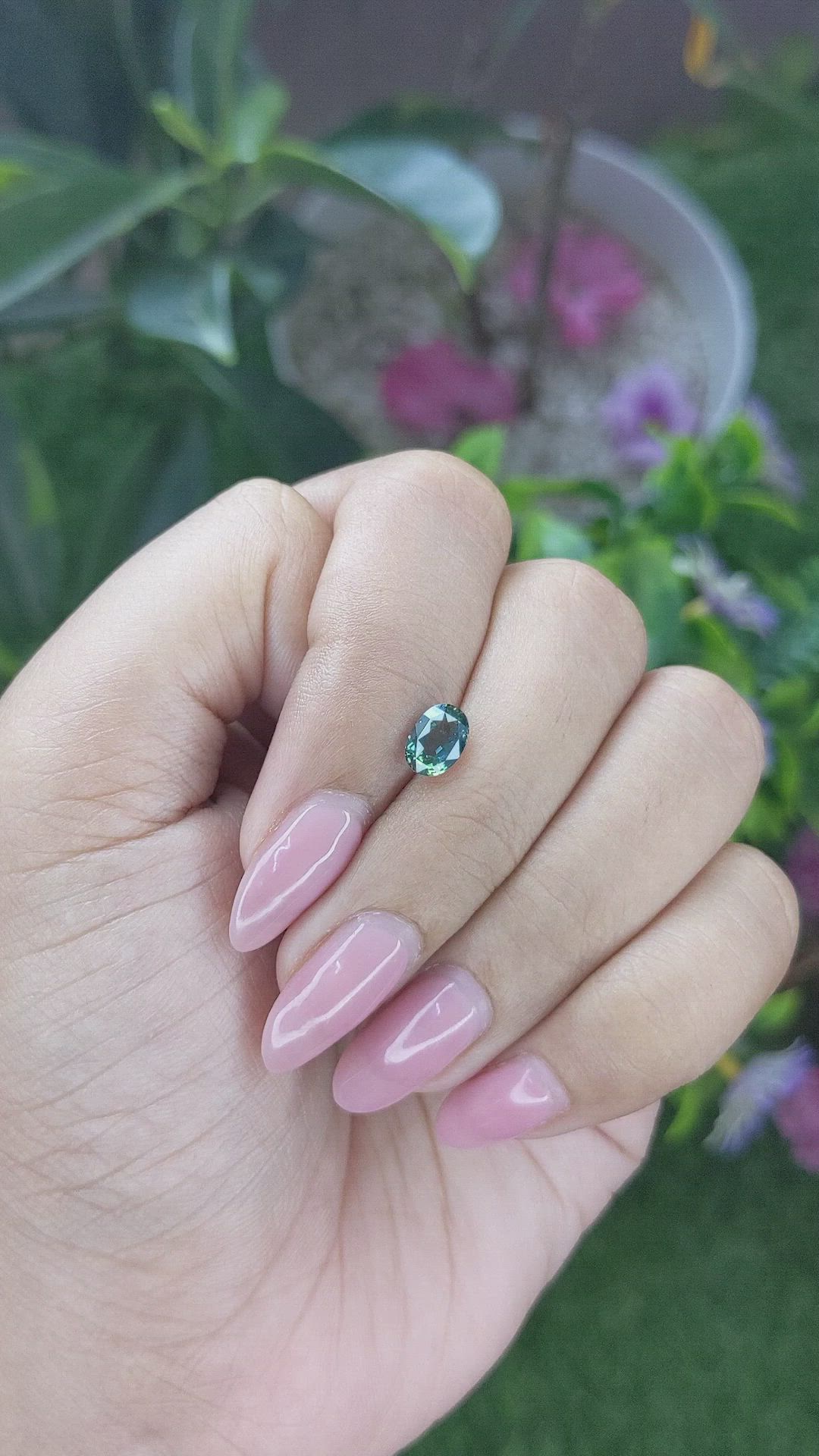 1.01 Ct. Bluish Green Sapphire from Tanzania Size Video