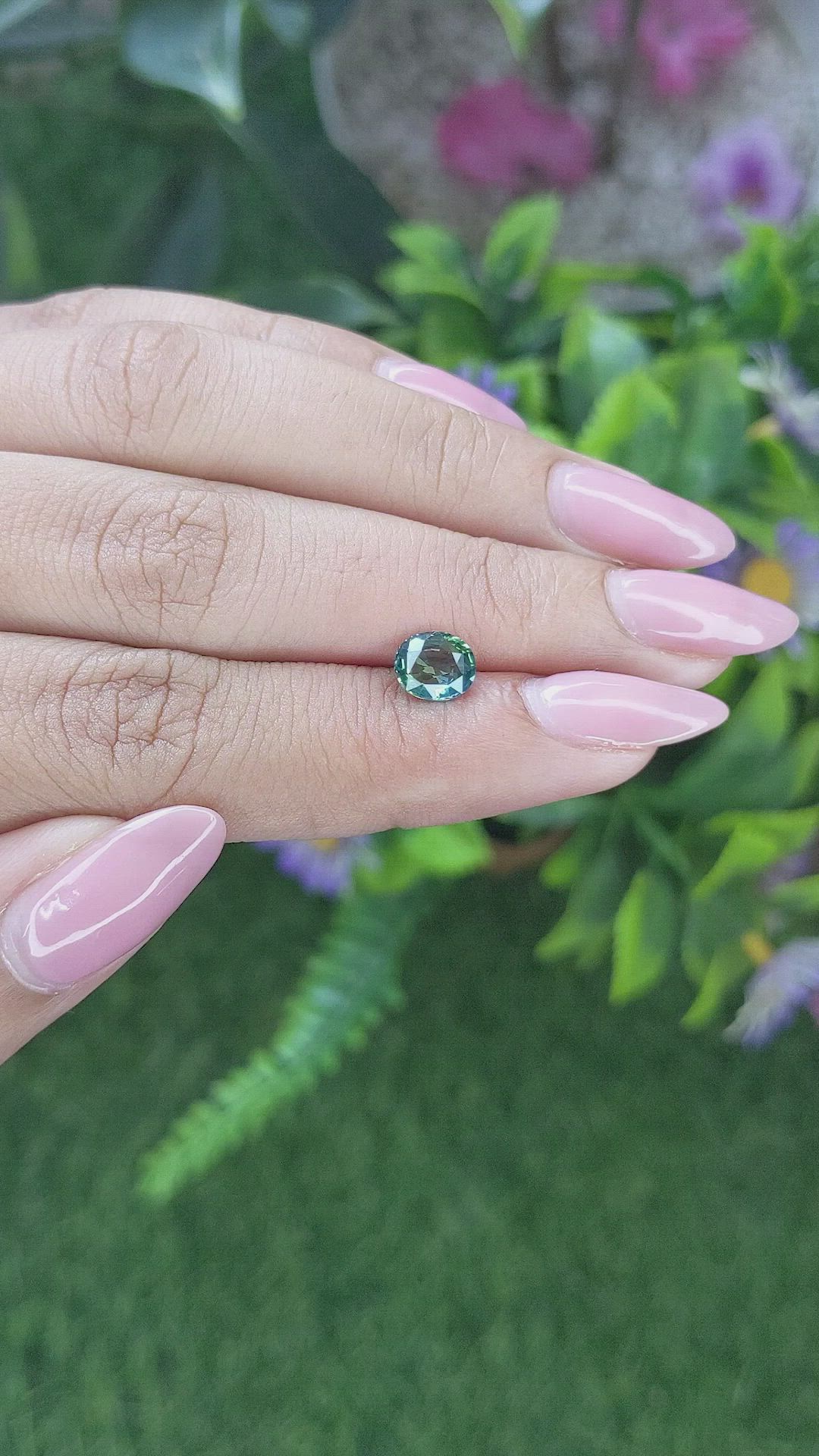 1.10 Ct. Bluish Green Sapphire from Tanzania Size Video