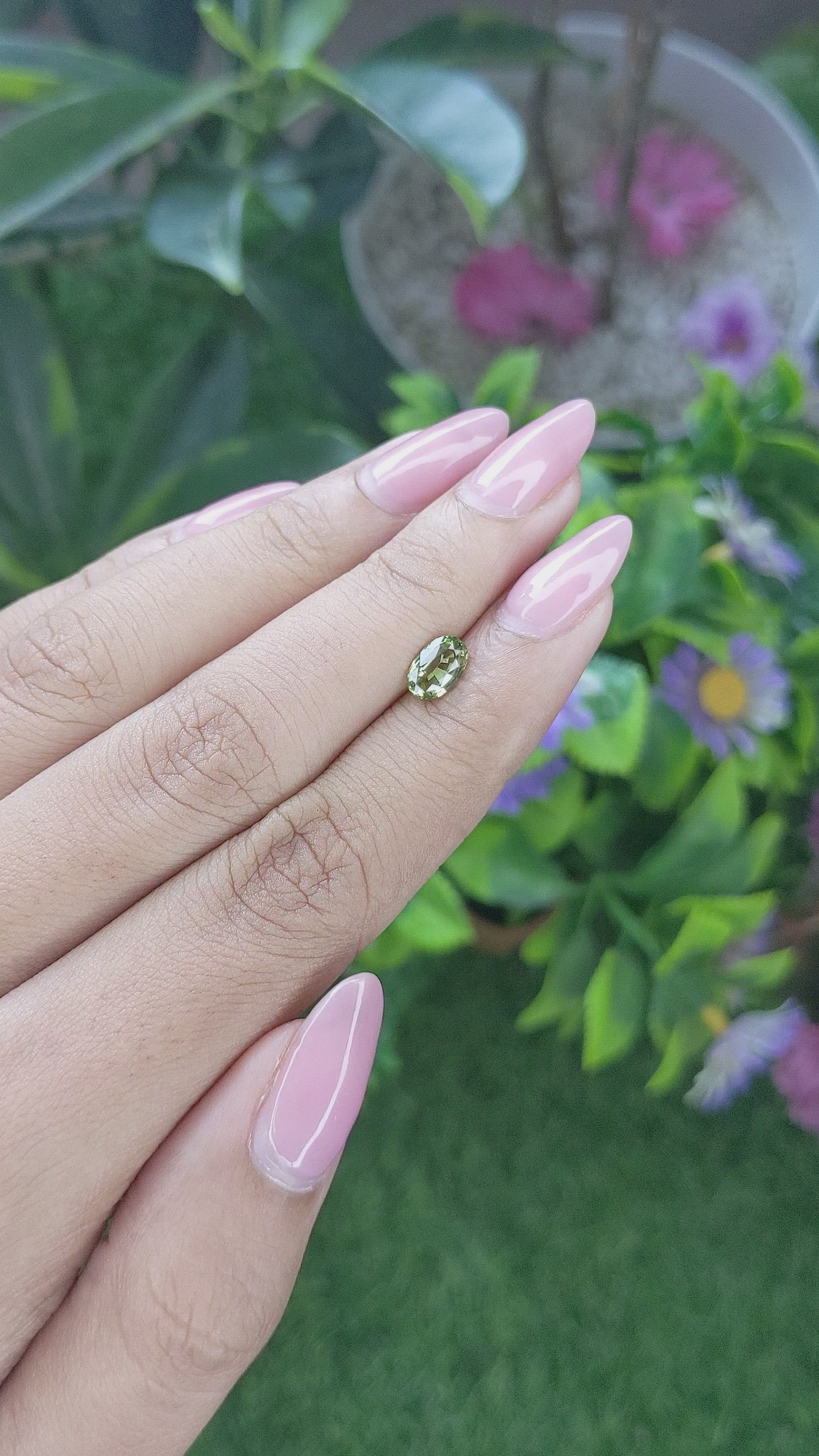 0.82 Ct. Yellowish Green Sapphire from Tanzania Size Video