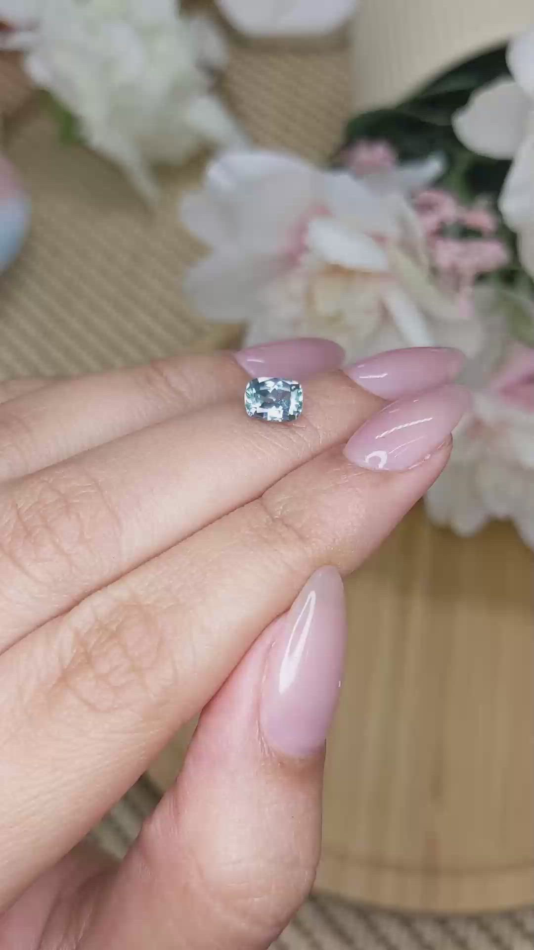 1.12 Ct. Greenish Blue Sapphire from Montana Size Video