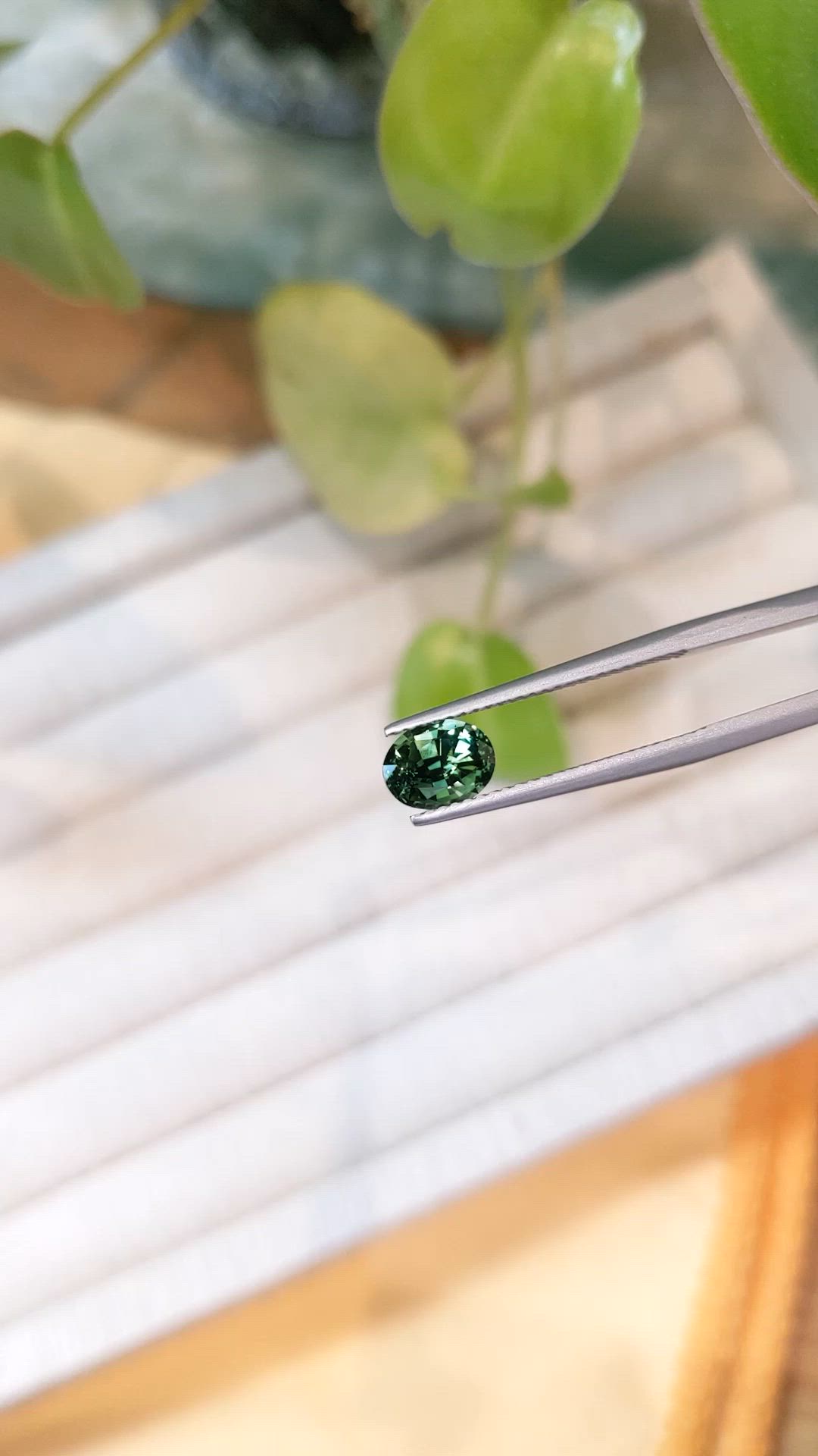 1.41 Ct. Bluish Green Sapphire from Madagascar Size Video