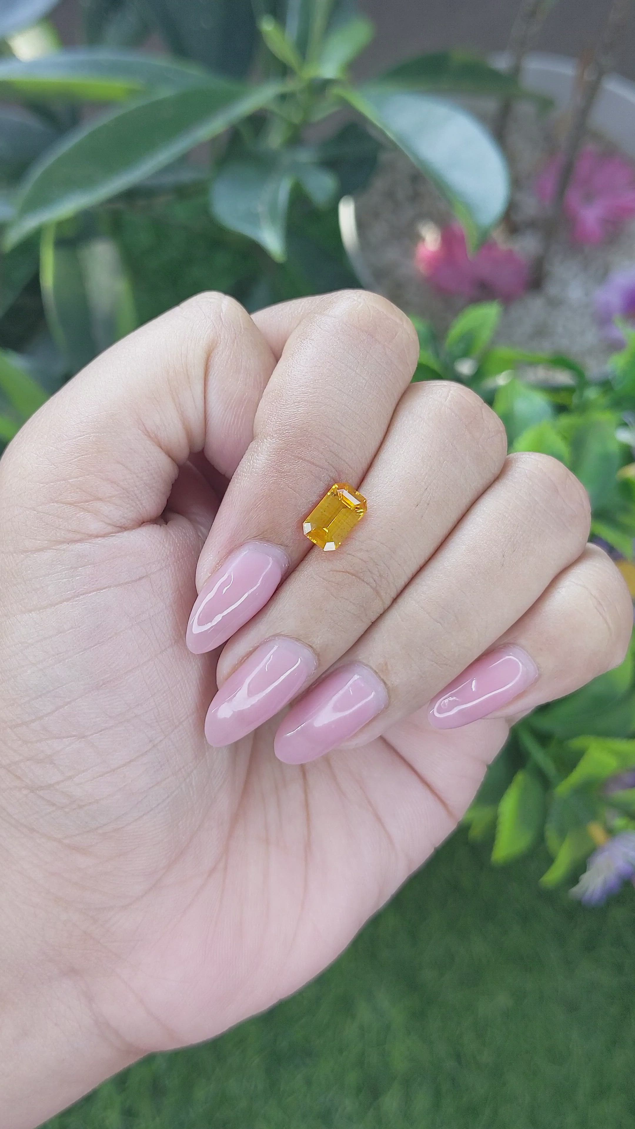 1.62 Ct. Orangish Yellow Sapphire from Ceylon (Sri Lanka) Size Video