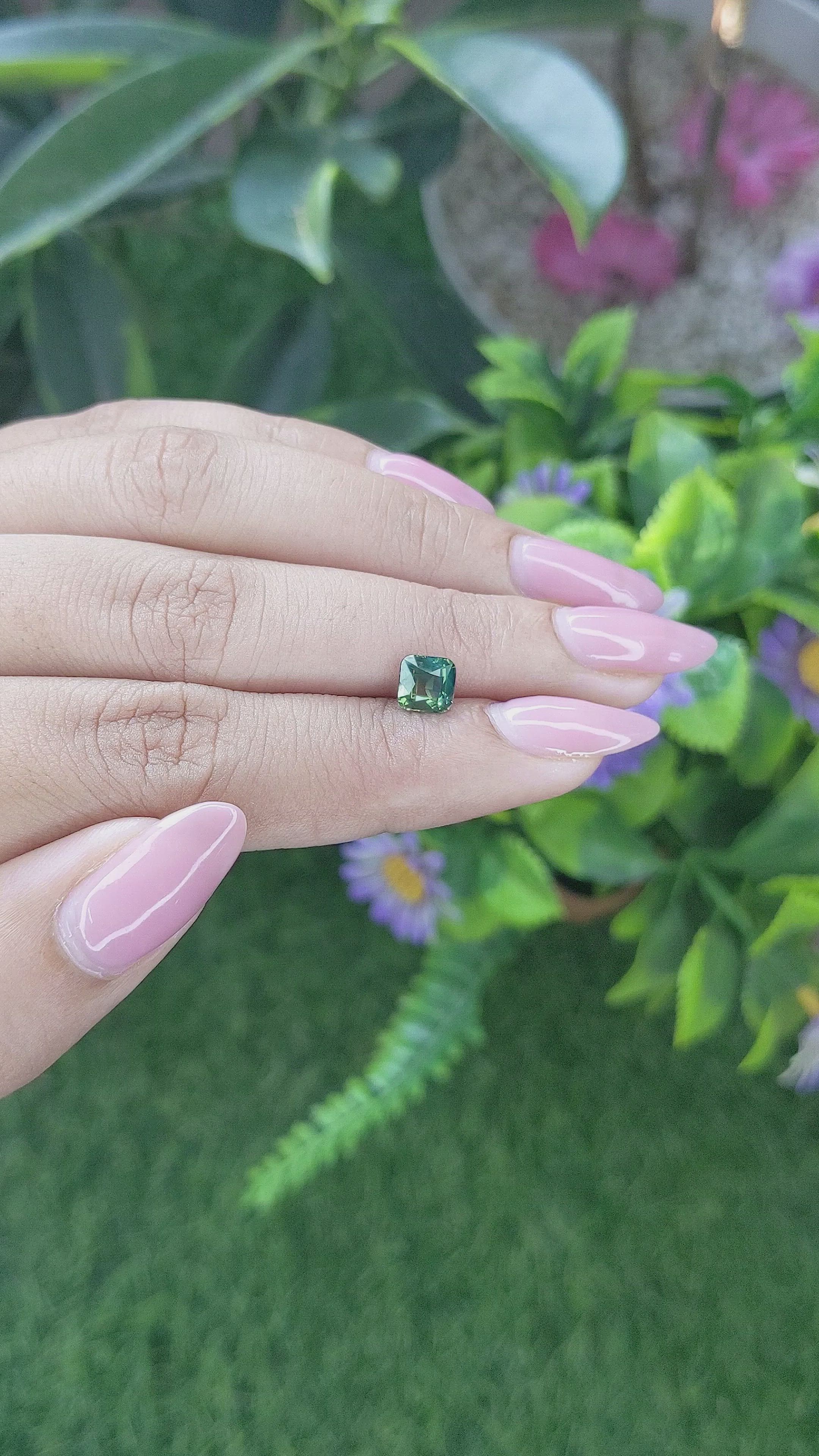 1.08 Ct. Bluish Green Sapphire from Madagascar Size Video