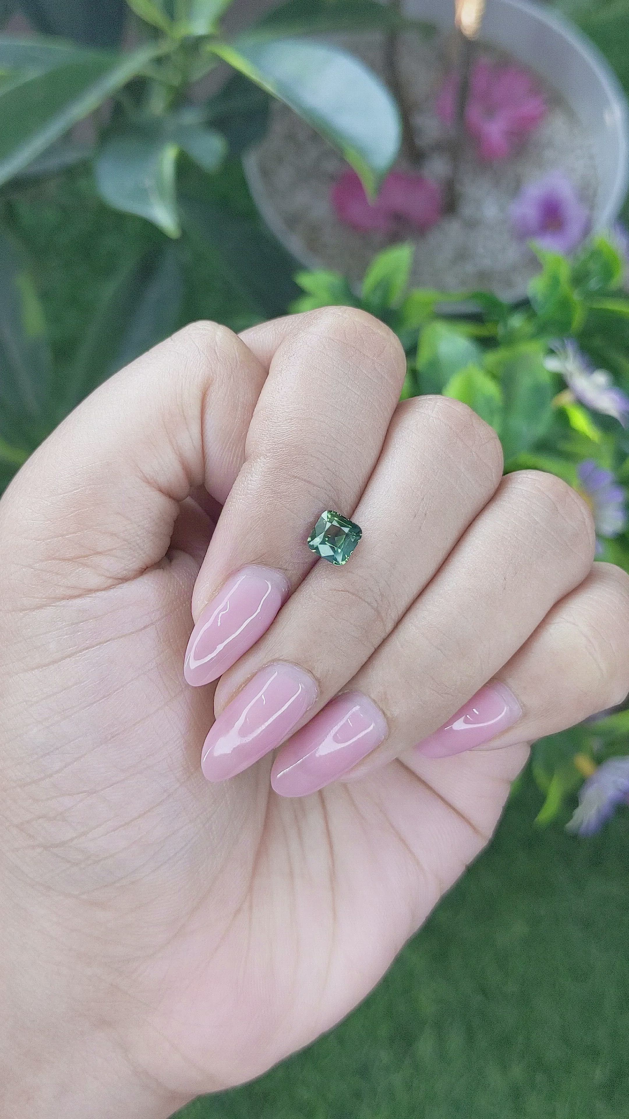 1.08 Ct. Bluish Green Sapphire from Madagascar Size Video
