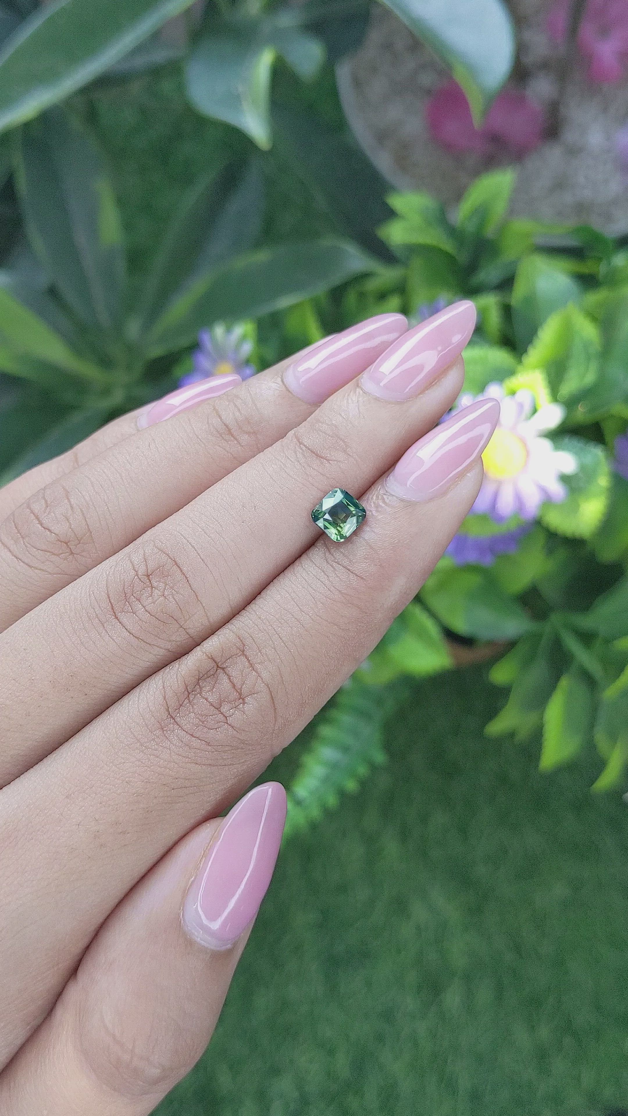 1.08 Ct. Bluish Green Sapphire from Madagascar Size Video