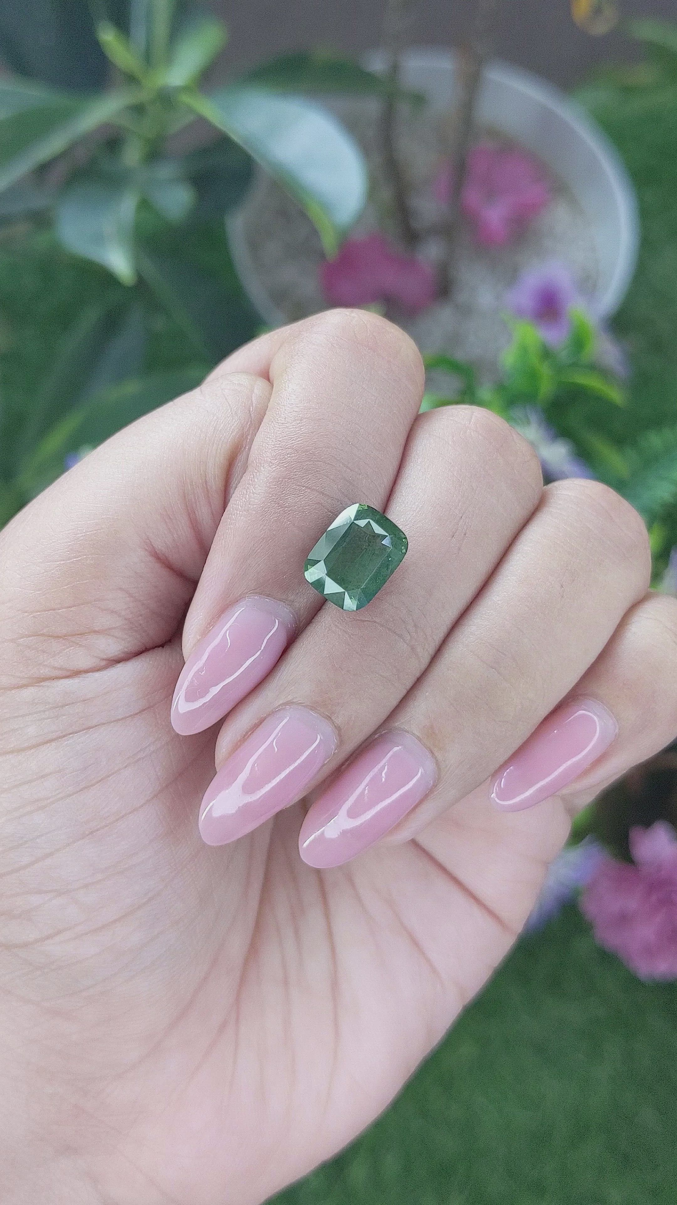 4.19 Ct. Green Sapphire from Madagascar Size Video
