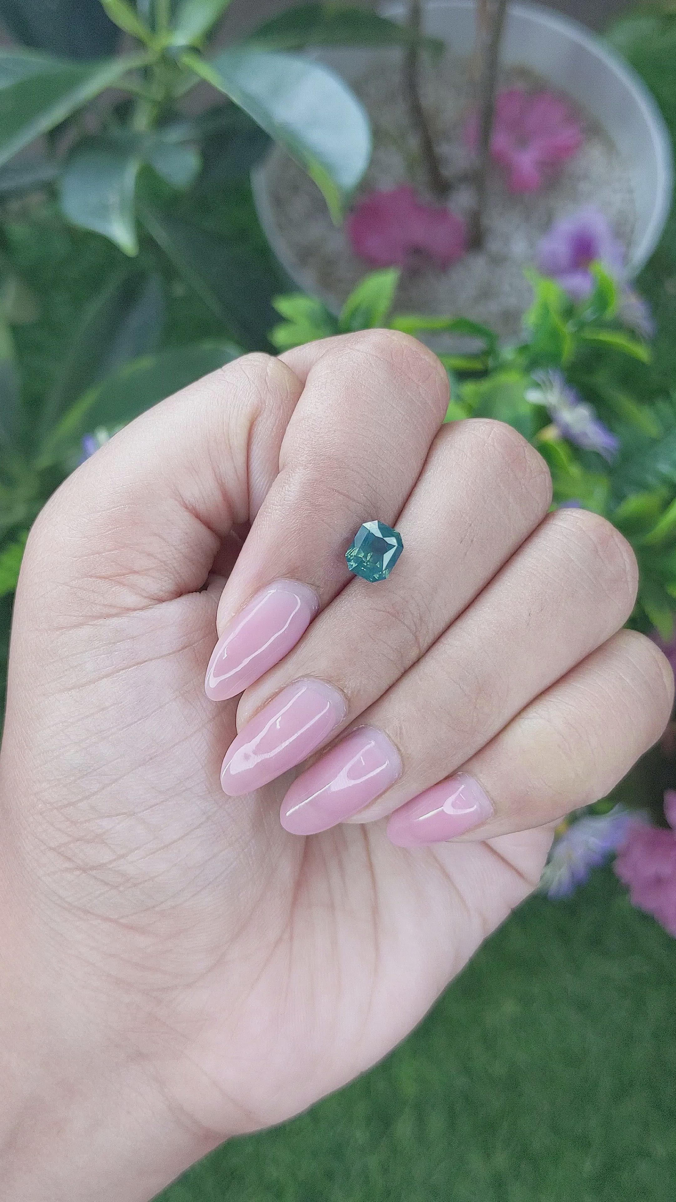 1.60 Ct. Bluish Green Sapphire from Madagascar Size Video