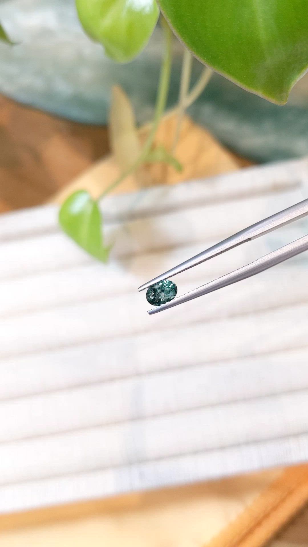 0.41 Ct. Bluish Green Sapphire from Montana Size Video