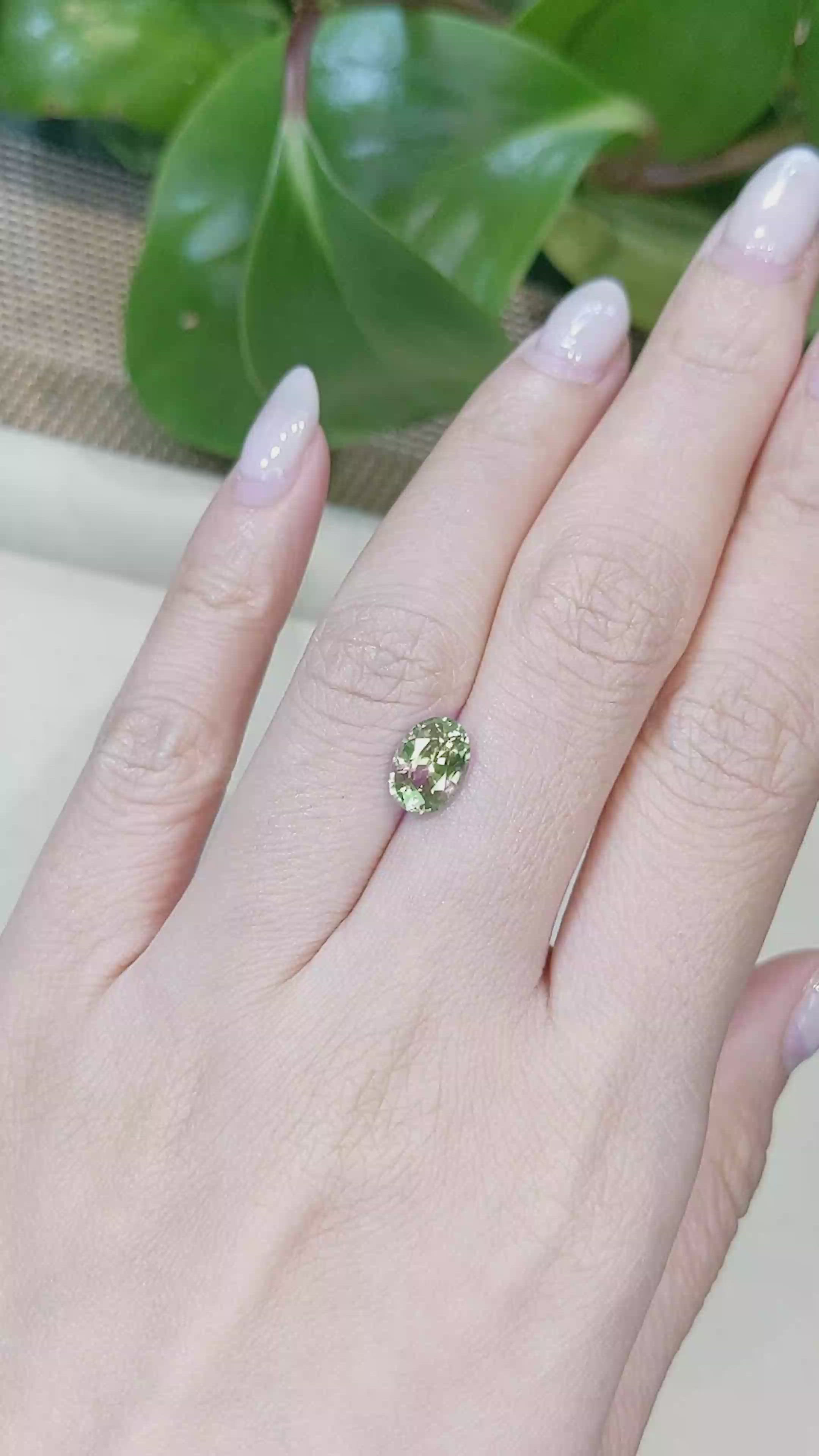2.04 Ct. Yellowish Green Sapphire from Madagascar Size Video