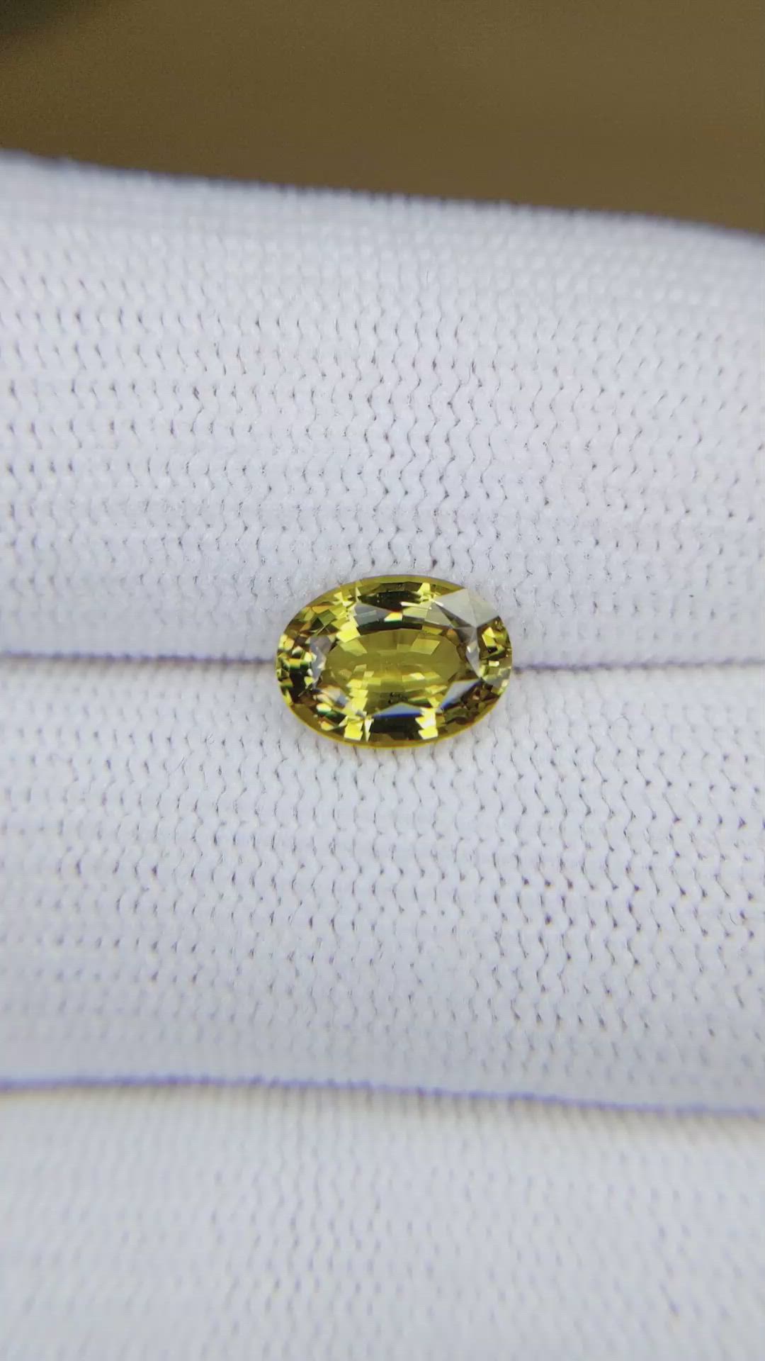 1.82 Ct. Yellowish Green Sapphire from Ceylon (Sri Lanka) Size Video