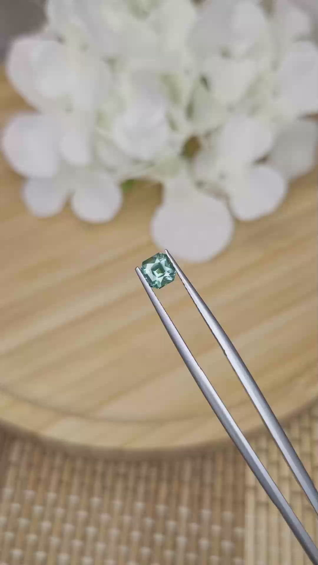 0.91 Ct. Bluish Green Sapphire from Madagascar Size Video