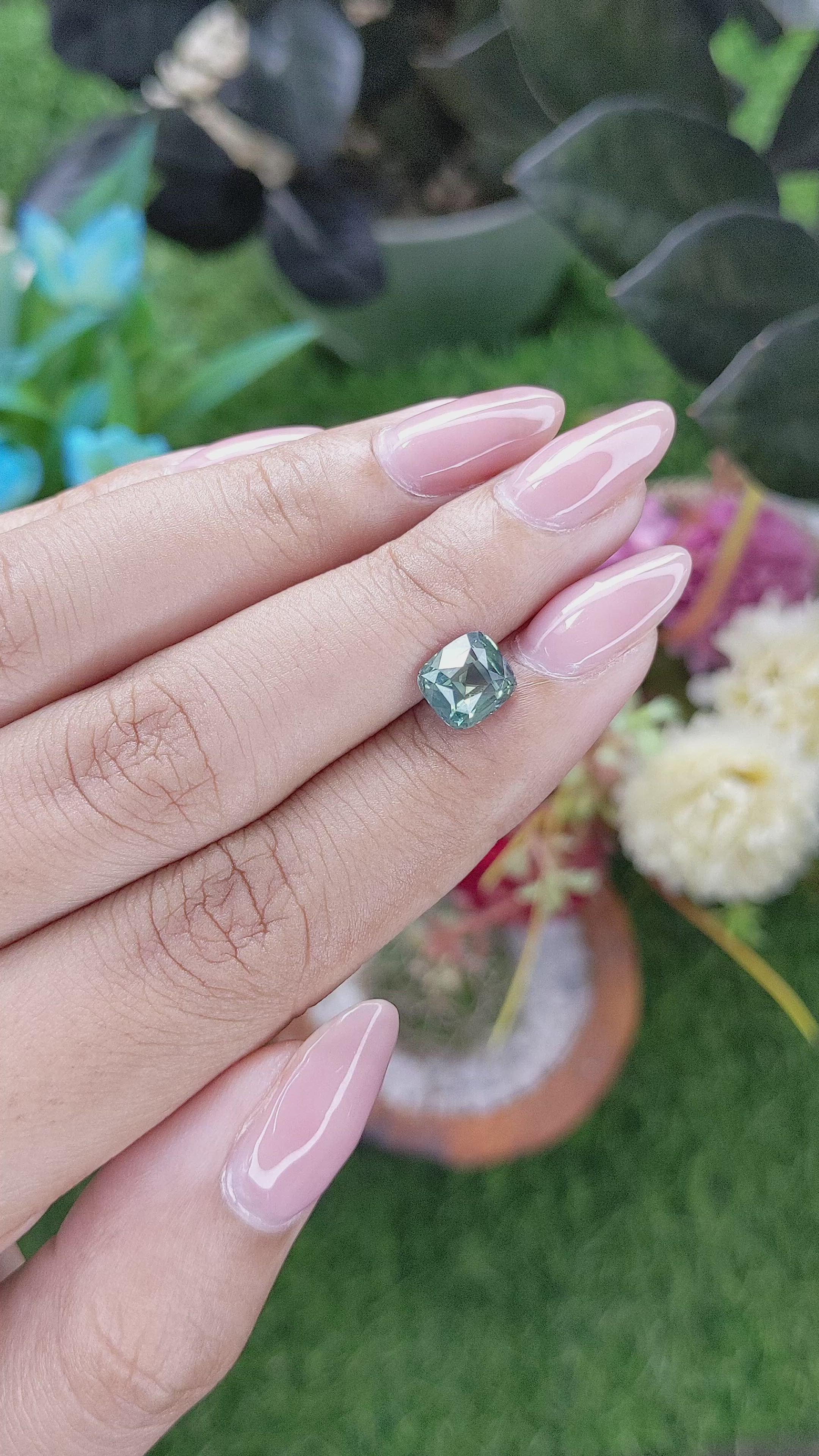 2.19 Ct. Bluish Green Sapphire from Ceylon (Sri Lanka) Size Video