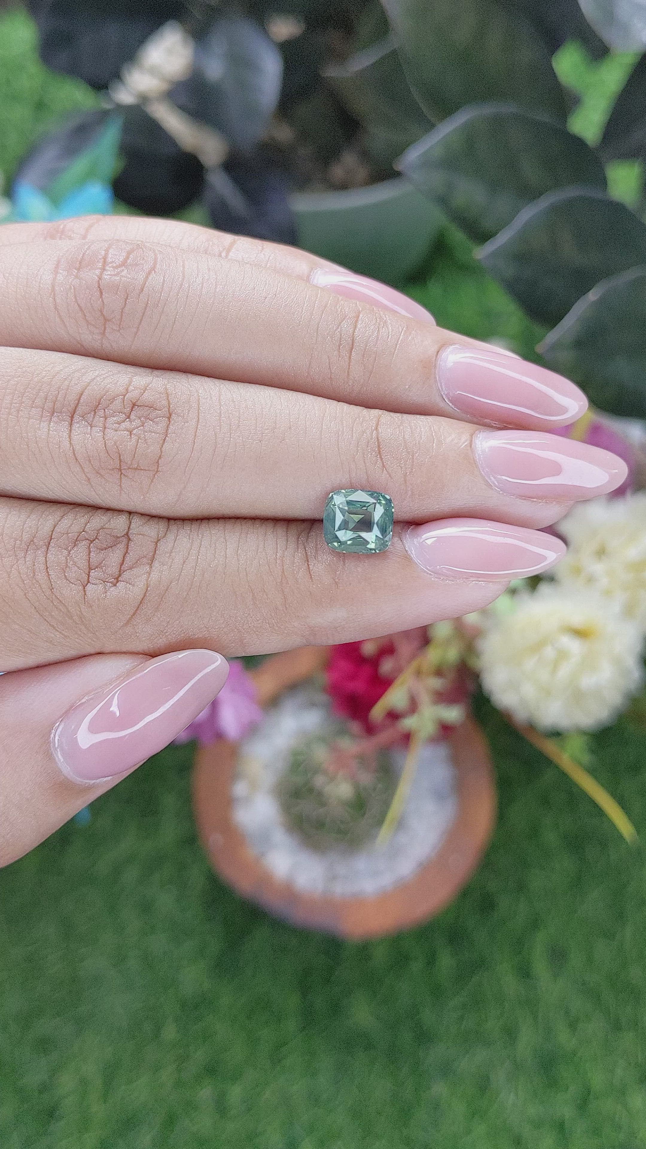2.19 Ct. Bluish Green Sapphire from Ceylon (Sri Lanka) Size Video