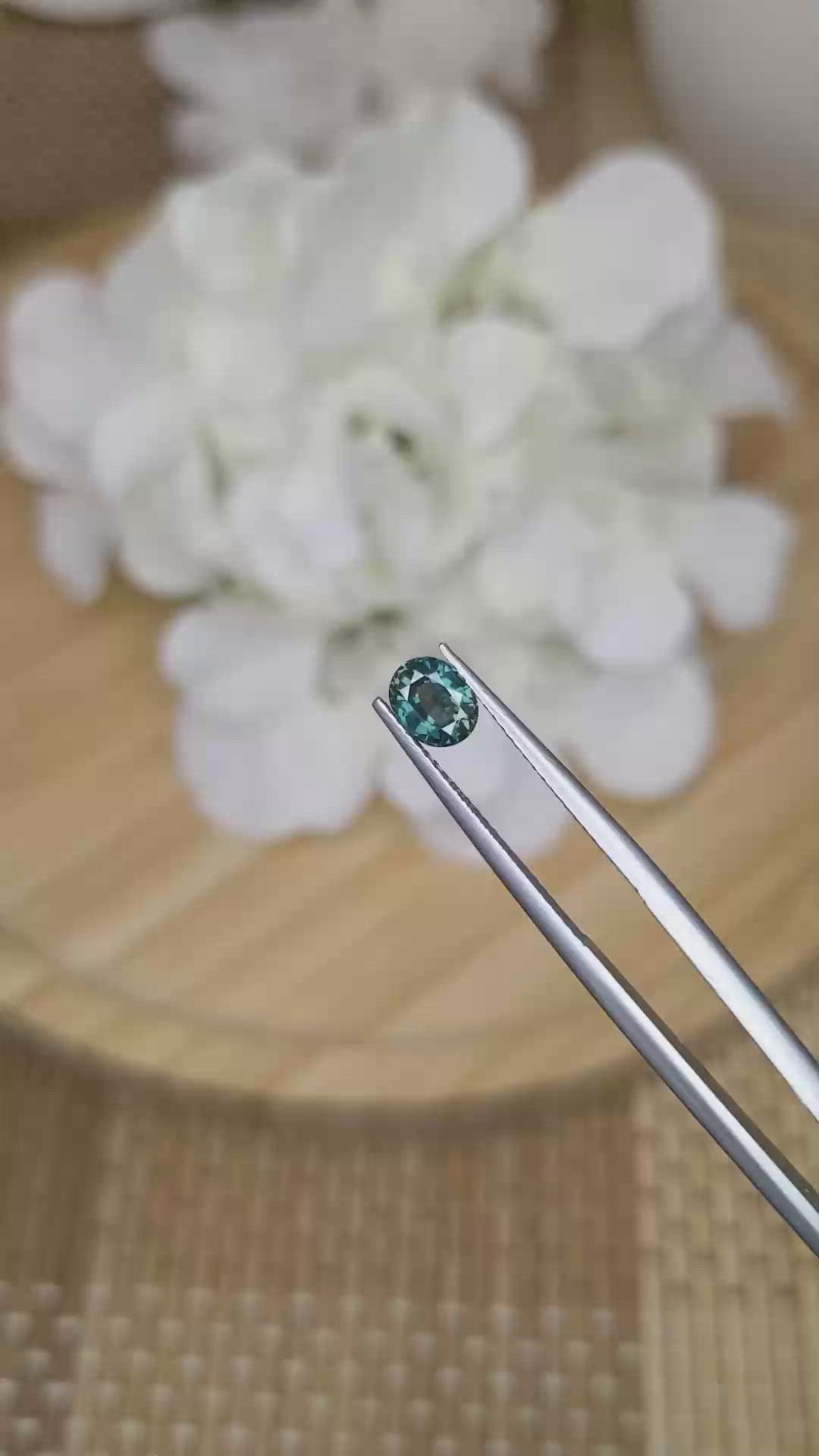 0.81 Ct. Greenish Blue Sapphire from Madagascar Size Video