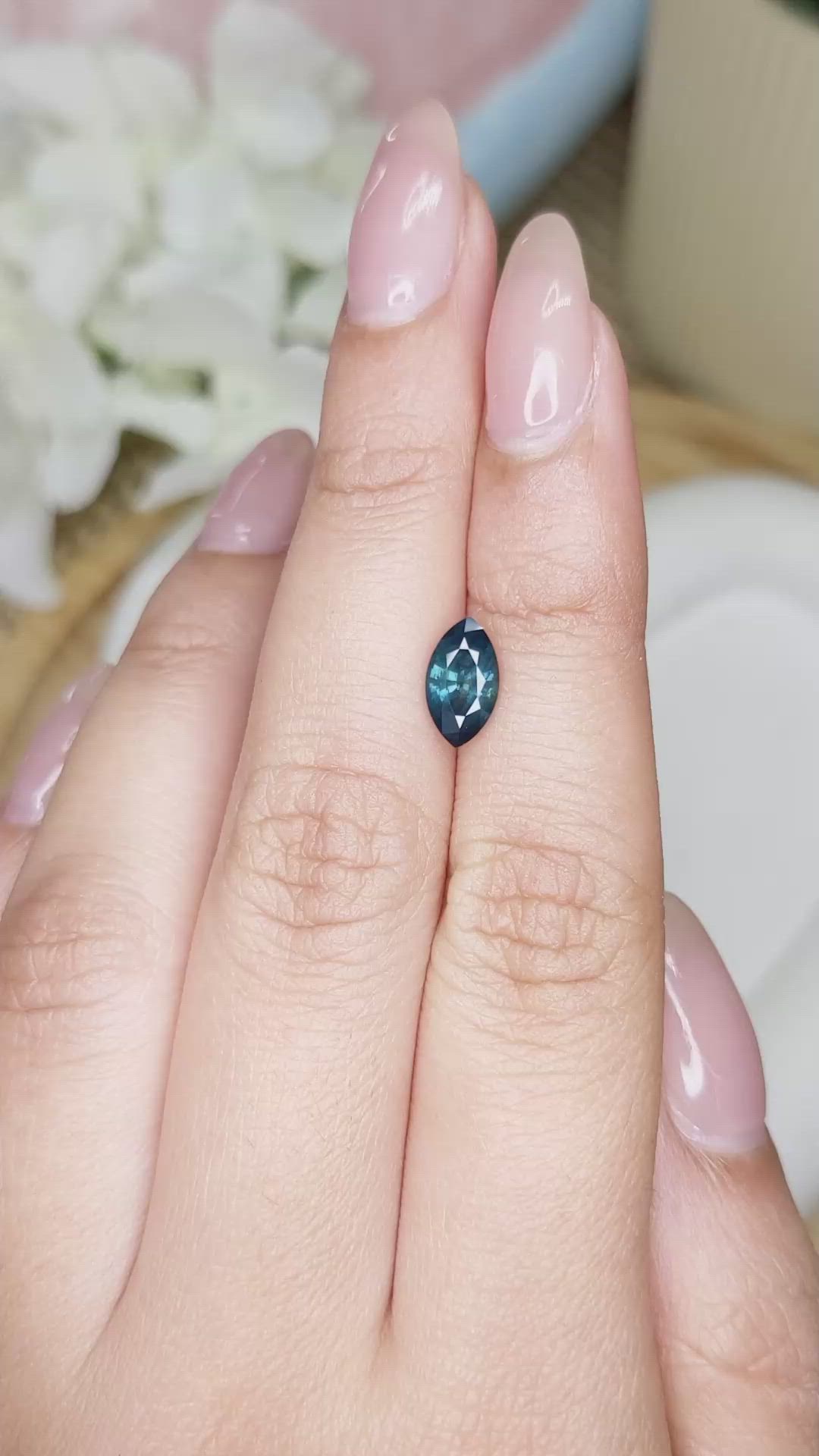 1.31 Ct. Greenish Blue Sapphire from Madagascar Size Video