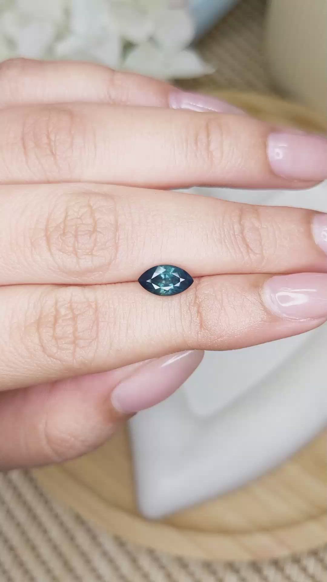 1.31 Ct. Greenish Blue Sapphire from Madagascar Size Video