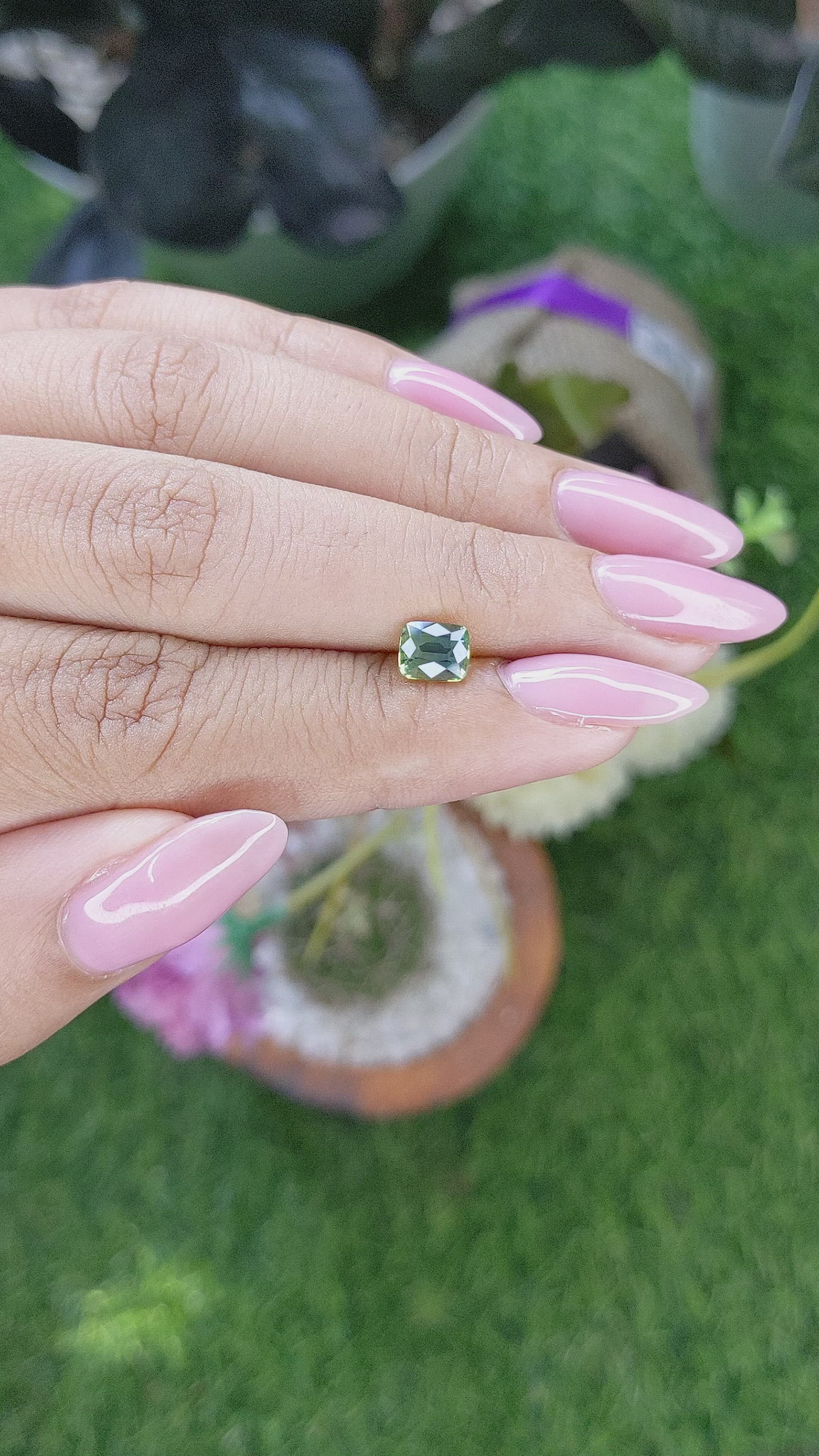 1.11 Ct. Yellowish Green Sapphire from Madagascar Size Video