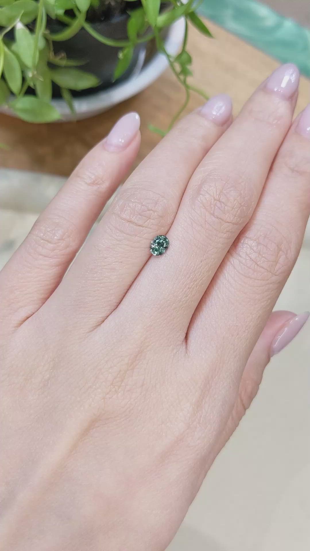 0.49 Ct. Bluish Green Sapphire from Montana Size Video