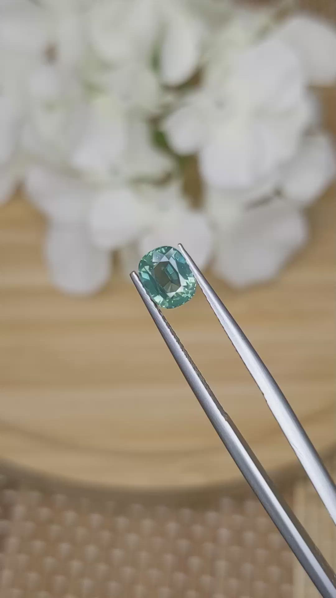 1.35 Ct. Bluish Green Sapphire from Madagascar Size Video
