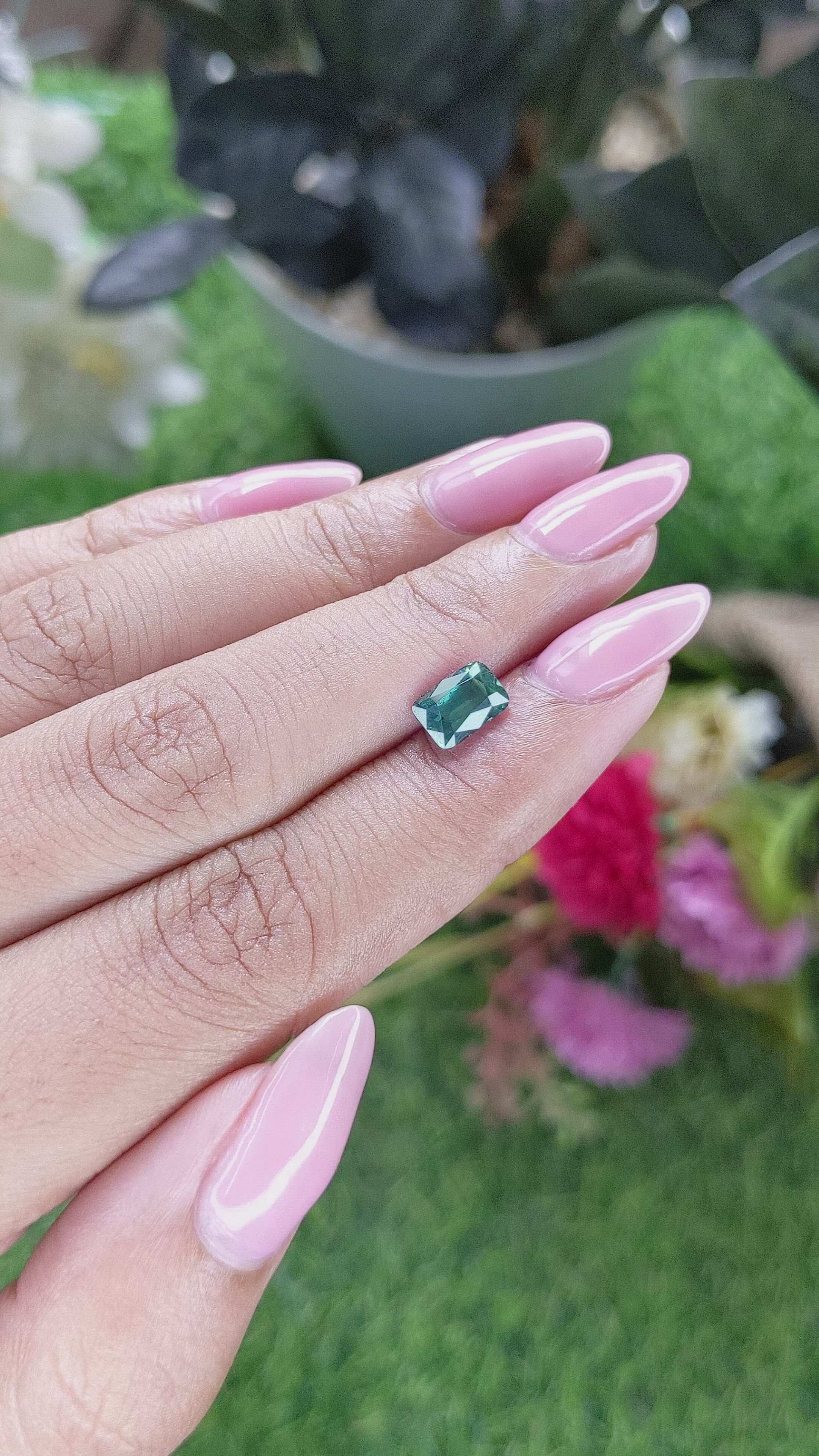 1.61 Ct. Bluish Green Sapphire from Madagascar Size Video