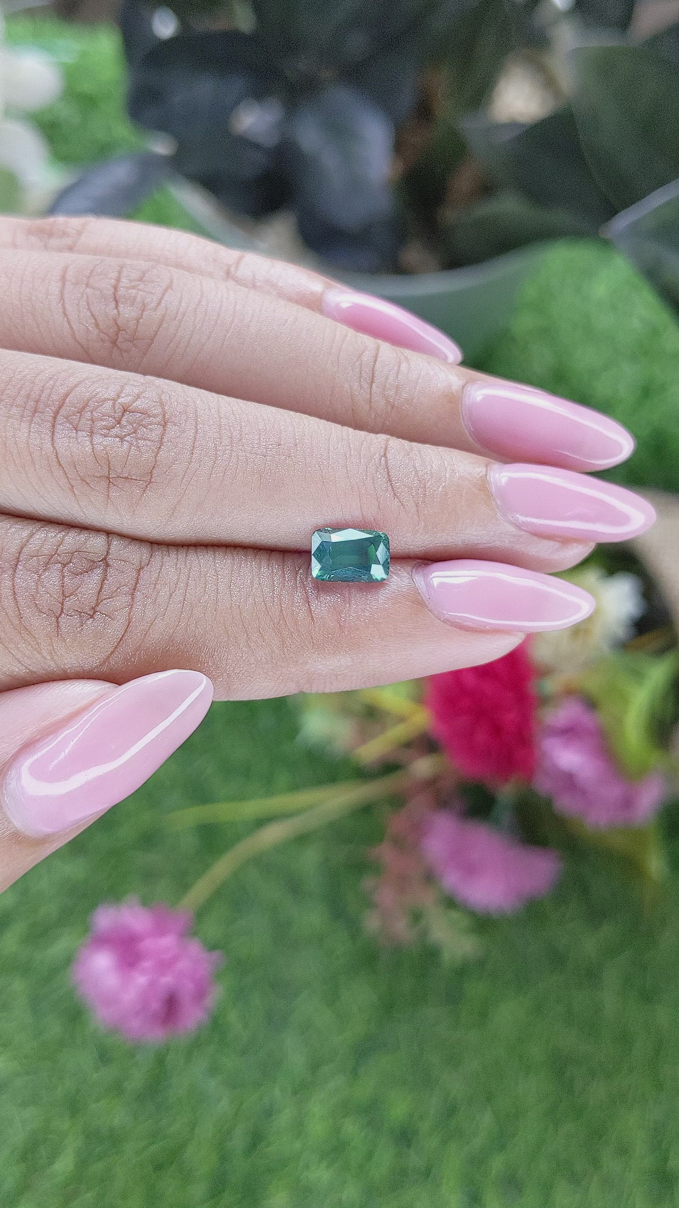 1.61 Ct. Bluish Green Sapphire from Madagascar Size Video