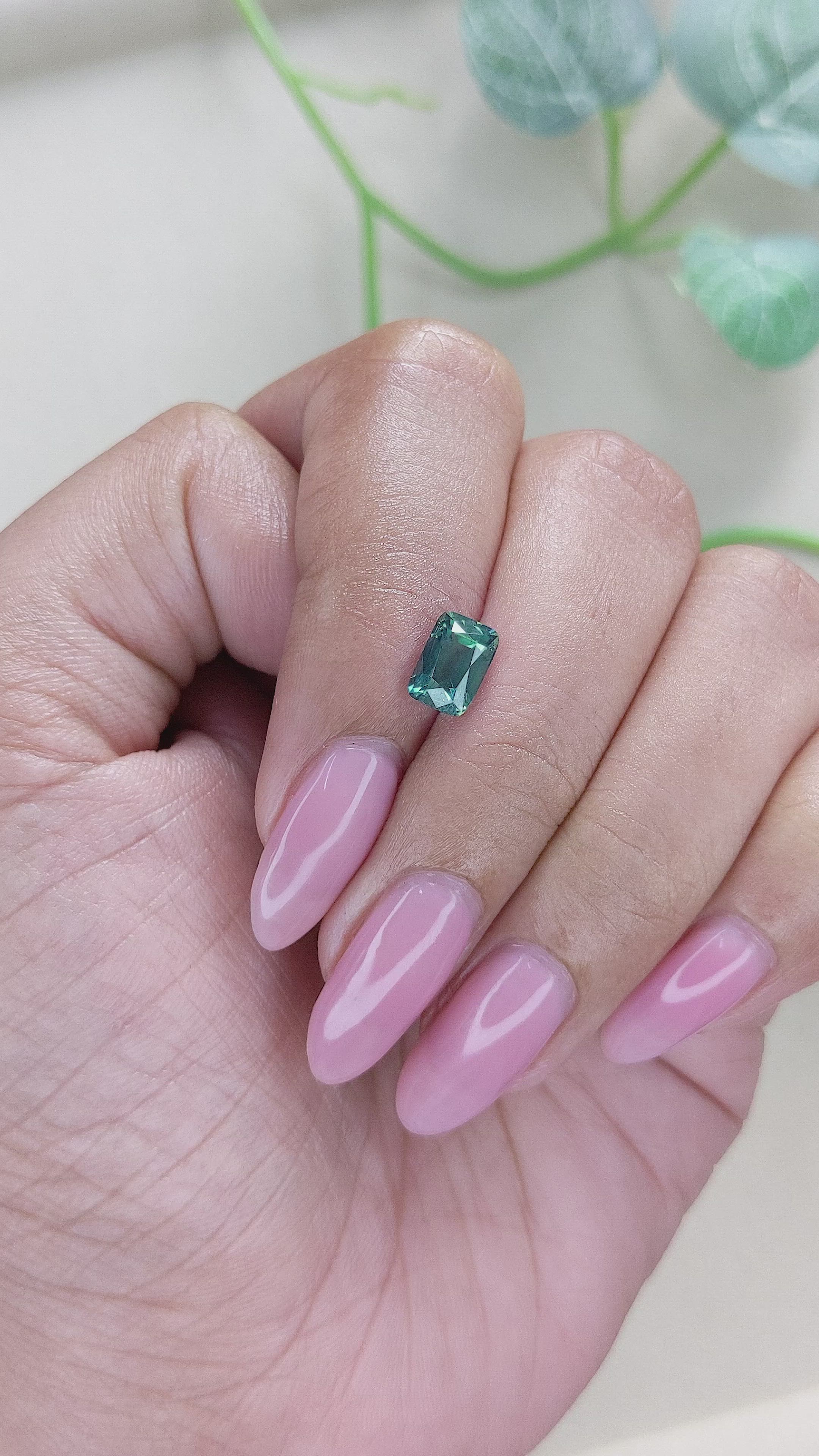 1.61 Ct. Bluish Green Sapphire from Madagascar Size Video